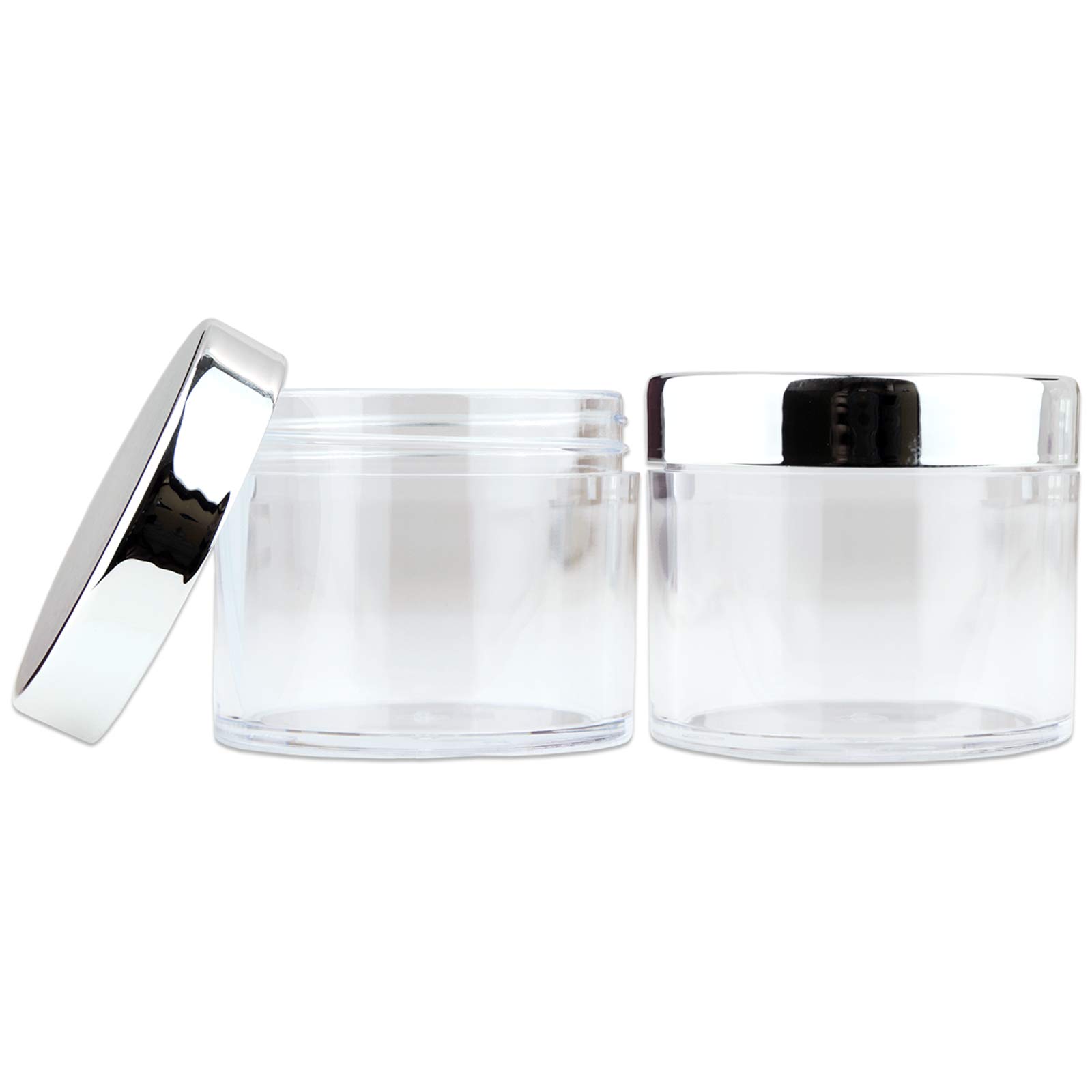 Beauticom 60 Grams/60 ML (2 Oz) Round Clear Leak Proof Plastic Jars with Silver Lids - 384 Pack for Travel Storage, Makeup, Cosmetics, Lotion, Creams, Oils | Ideal for DIY Beauty Products, Salves, Ointments & Home Organization
