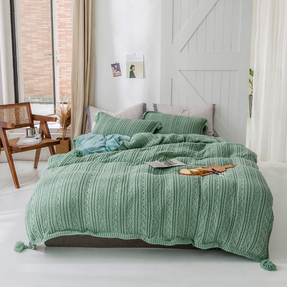 FMOGG Winter Flannel Duvet Cover Set - 4 Piece Double Bedding Set in Yellow | Super Soft & Warm Knit Quilt Cover with Flat Sheet | Perfect for Cold Weather & Cozy Bedroom Decor