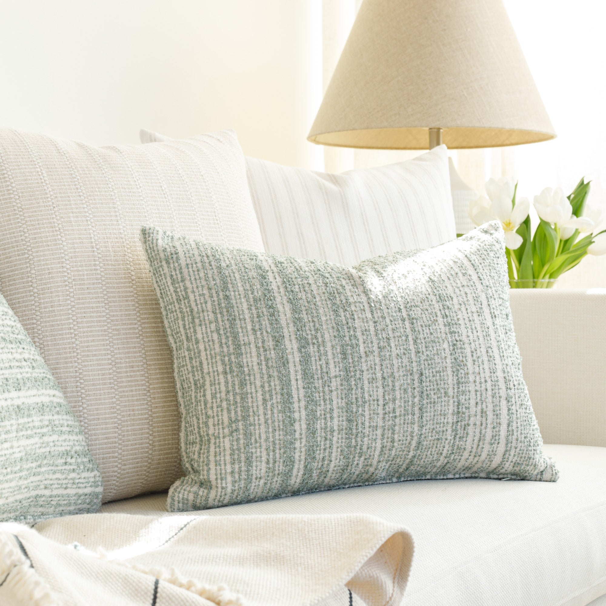 Kos Stripe 14x20 Lumbar Pillow in Jade Green - Supportive Cushion for Sofa, Bed & Office Chair - Perfect for Back Pain Relief & Home Decor
