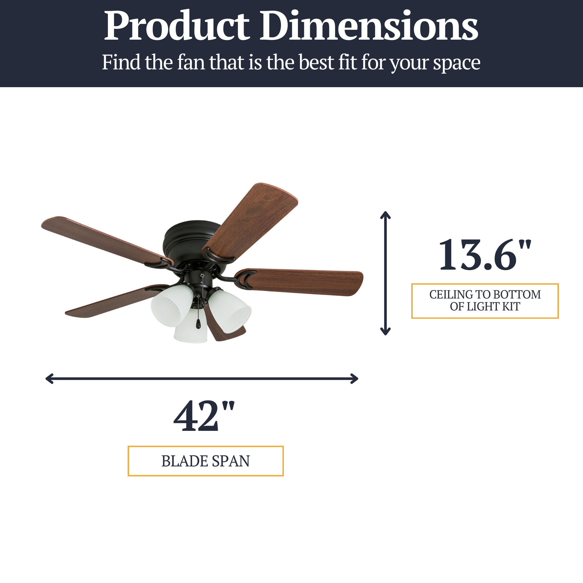 42 Inch Whitley Bronze Ceiling Fan with Pull Chain - Energy Efficient Indoor Cooling for Living Room, Bedroom & Office