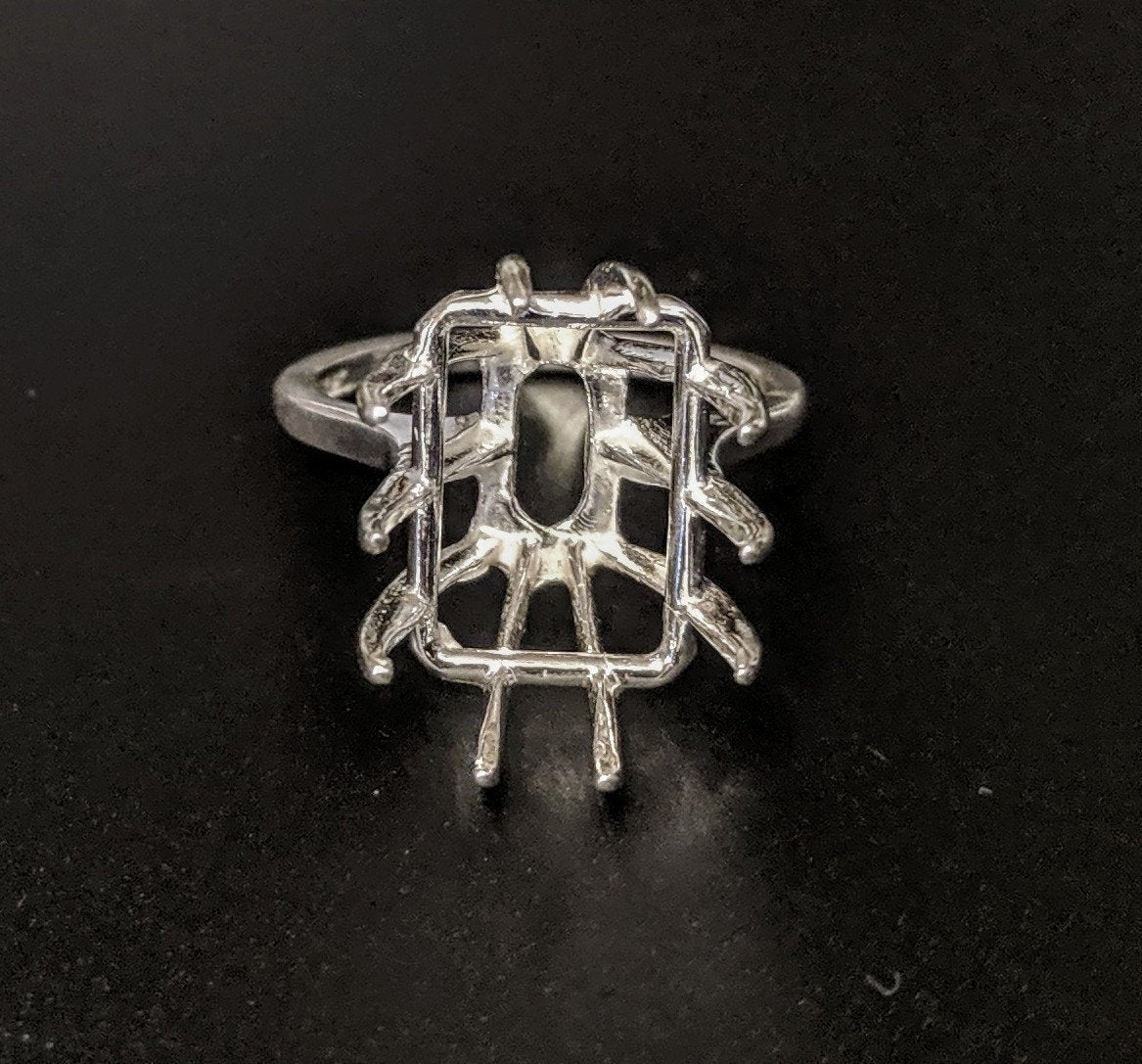 Solid Sterling Silver or 14kt Gold 16x12mm & 20x15mm Deep Emerald Cut Pre-Notched Blank Ring Size 8 Shank Setting (163860/143860) - Perfect for Engagement Rings, Wedding Bands & Jewelry Making