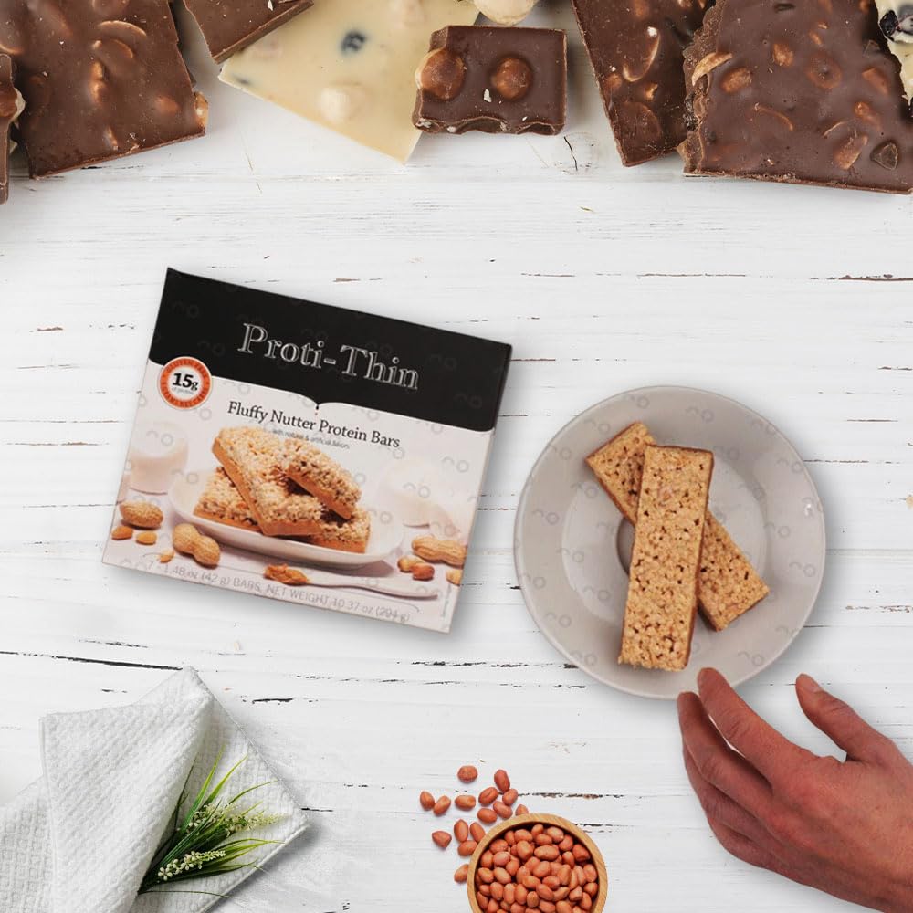 Proti-Thin Fluffy Nutter Protein Bar - 15g Protein, Low Carb, High Fiber, Keto & Gluten Free Snack - Ideal for Weight Loss, Diet & Fitness - 7 Count Box (6 Boxes - Save 10%) - Perfect for On-the-Go, Workout & Healthy Lifestyle