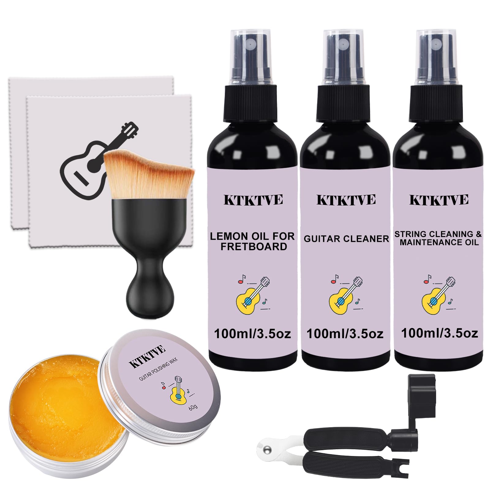 Guitar Cleaning Kit 8-Pack with Cleaner, Polish & Tools for Guitar Care & Maintenance