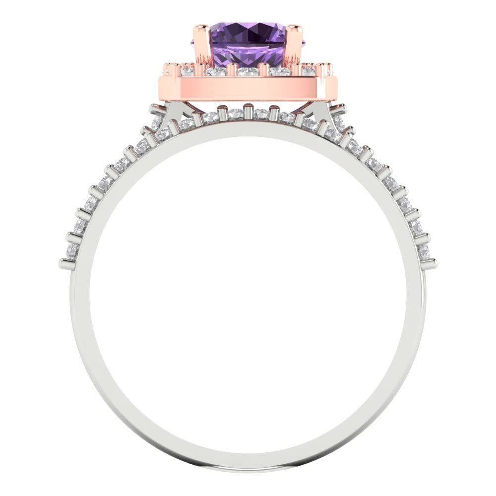 2ct Round Cut Halo Solitaire Engagement Ring with Created Alexandrite in 18K White & Rose Gold - Perfect for Wedding, Anniversary & Bridal Jewelry Gifts