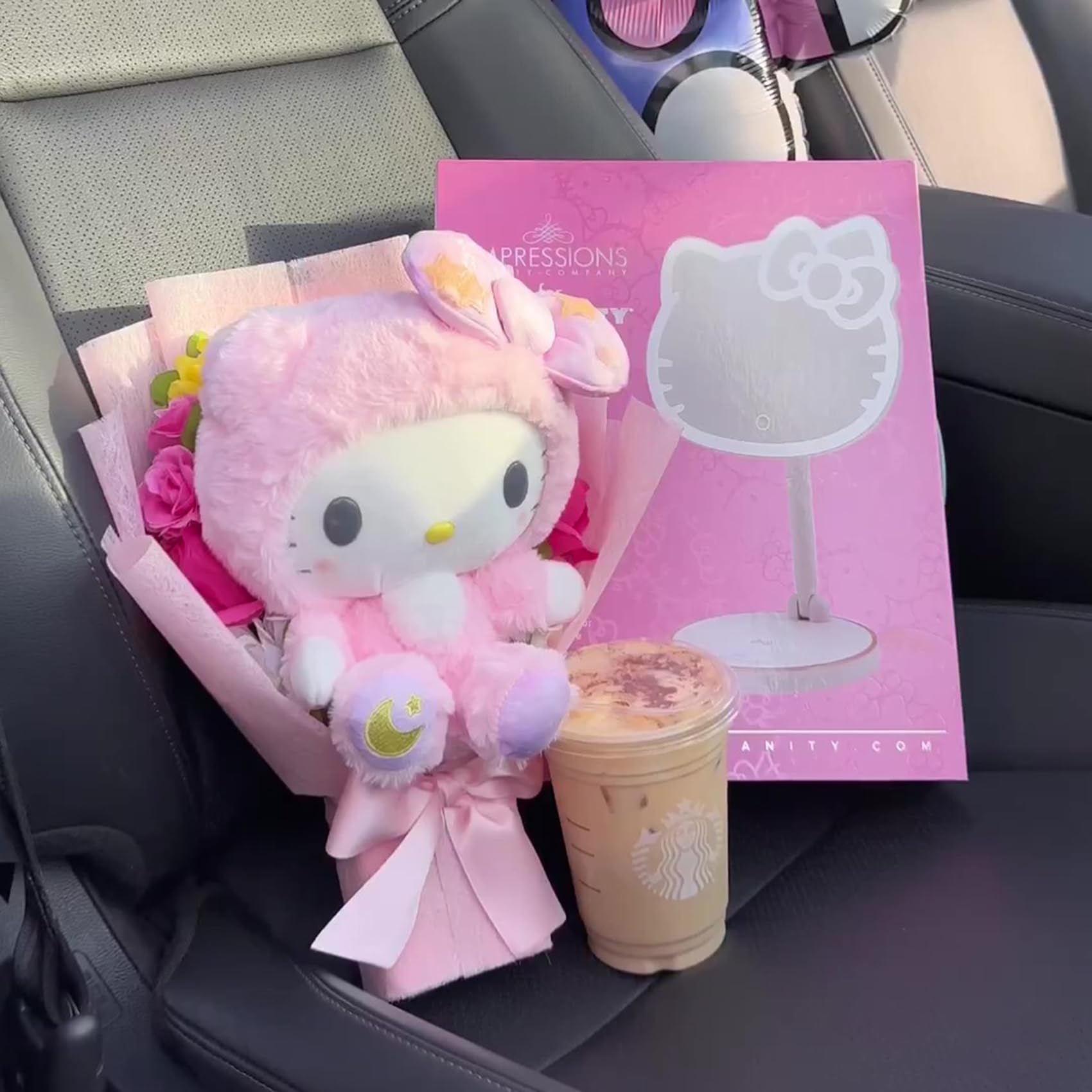 Hello Kitty LED Makeup Mirror with 360° Rotation & Touch Sensor - Rechargeable Vanity Mirror with Adjustable Brightness & Light Strip for Home, Bedroom, and Travel Beauty Routine