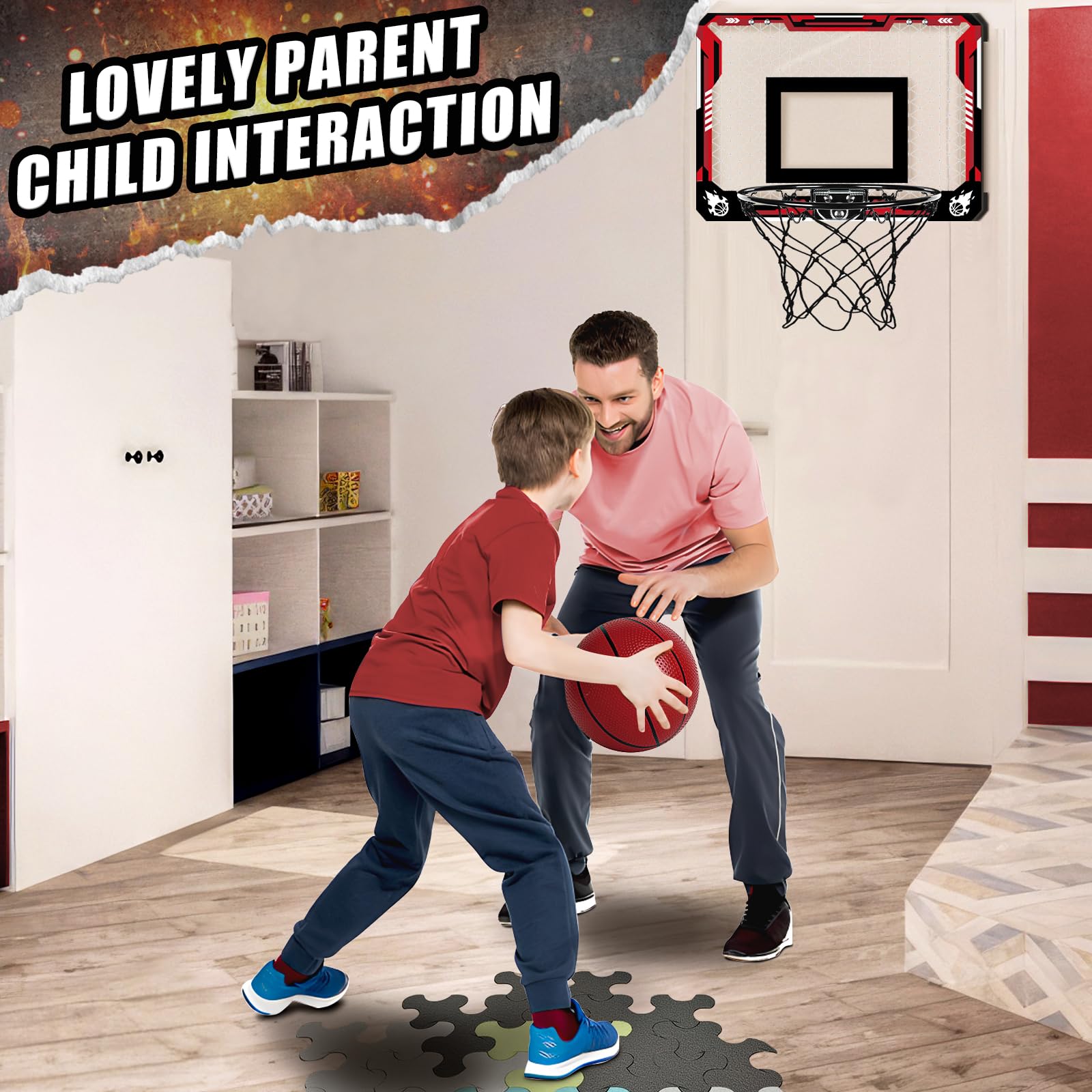 Mini Basketball Hoop for Kids & Adults - Indoor Over The Door Foldable Hoop with 4 Balls, Fan Backboard - Perfect for Bedroom, Office, or Playroom Games - Great Birthday Gift for Boys, Girls & Teens Ages 3+