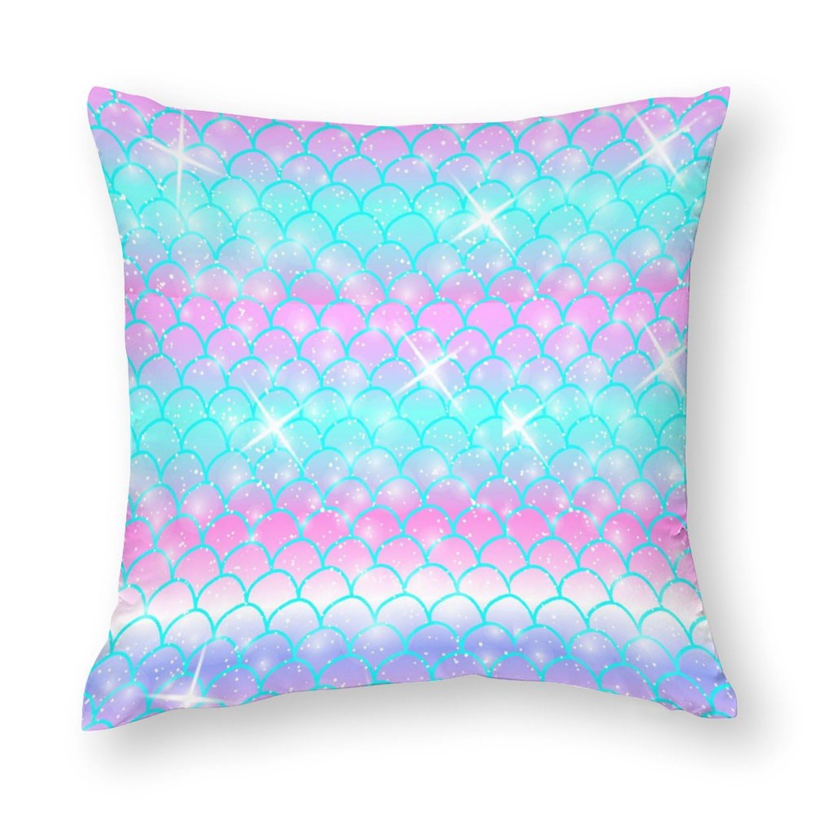Cute Mermaid Pattern Polyester Pillow Cover - Soft & Smooth 14x14 Inch Square Cushion Case for Sofa, Bed, Dorm Decor - Kawaii Home Accessories