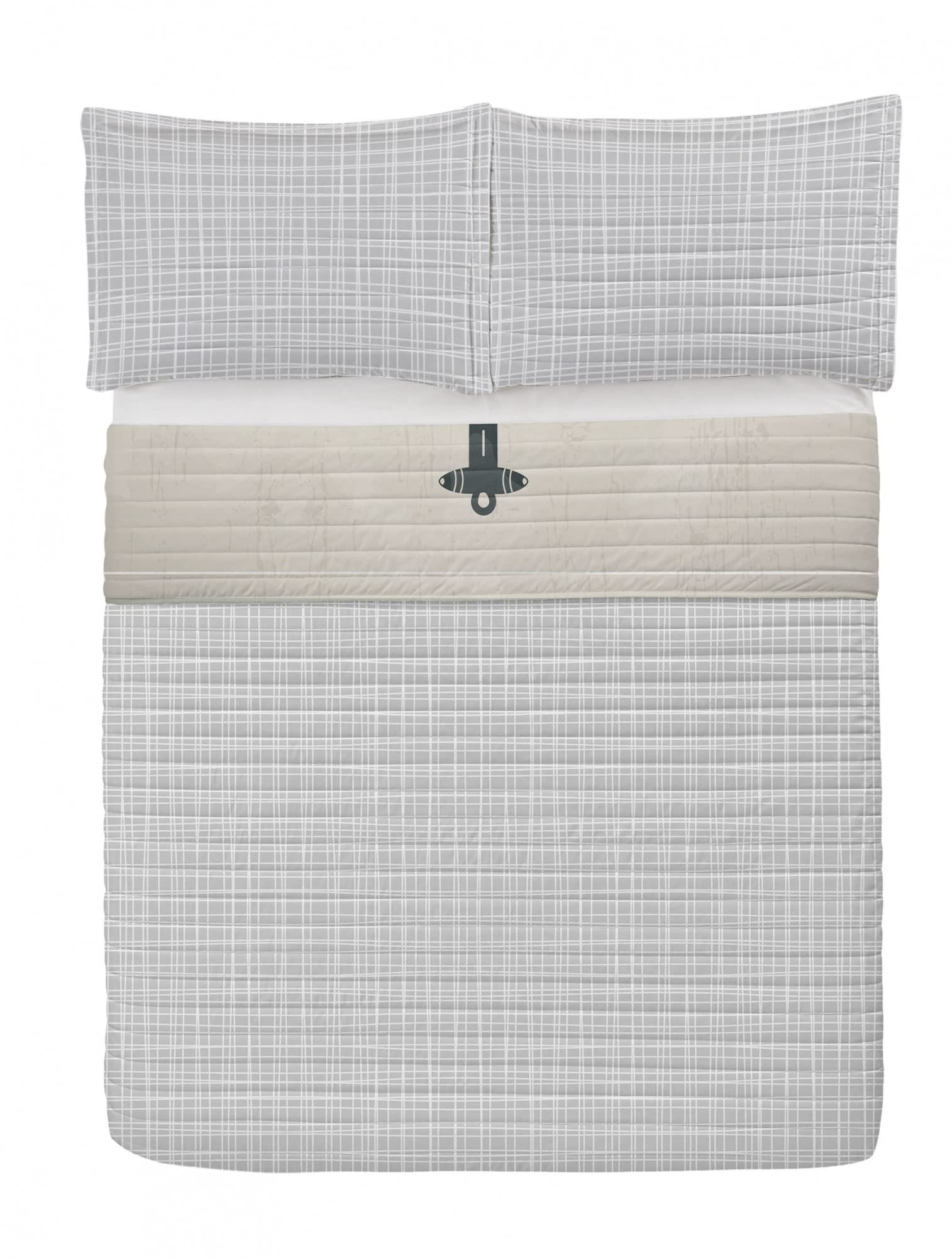 Ambesonne Nautical Reversible Queen Size Bedspread Set - Anchor and Compass Marine Adventure Design, Microfiber Comforter & Pillow Shams, Beige and Blue - Perfect for Coastal Themed Bedrooms, Guest Rooms, and Beach House Decor