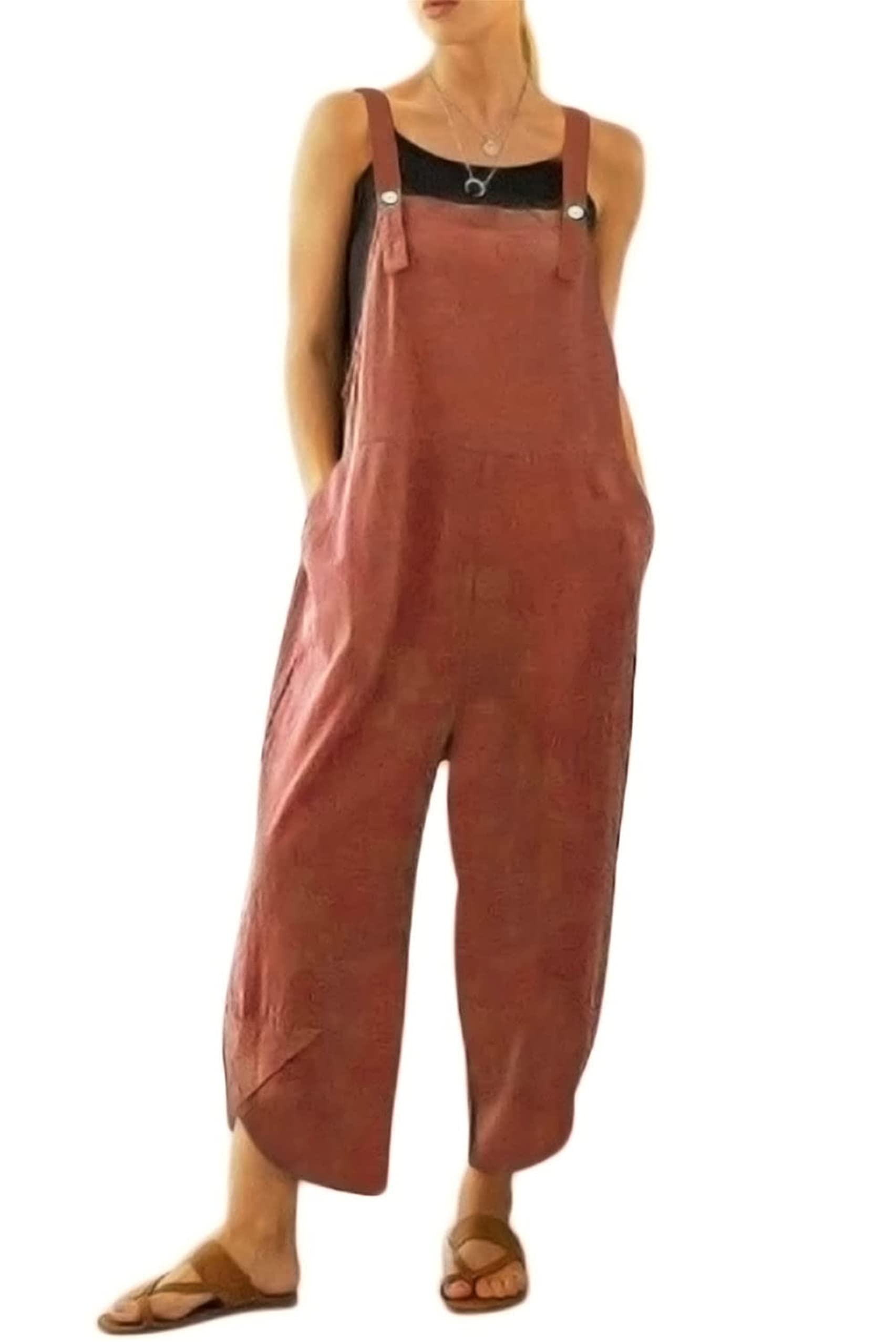 EYIIYE Women's Casual Overalls - Square Neck Loose Jumpsuit with Baggy Wide Leg & Bib Design | Streetwear Fashion for Everyday Wear, Weekend Outings & Urban Style