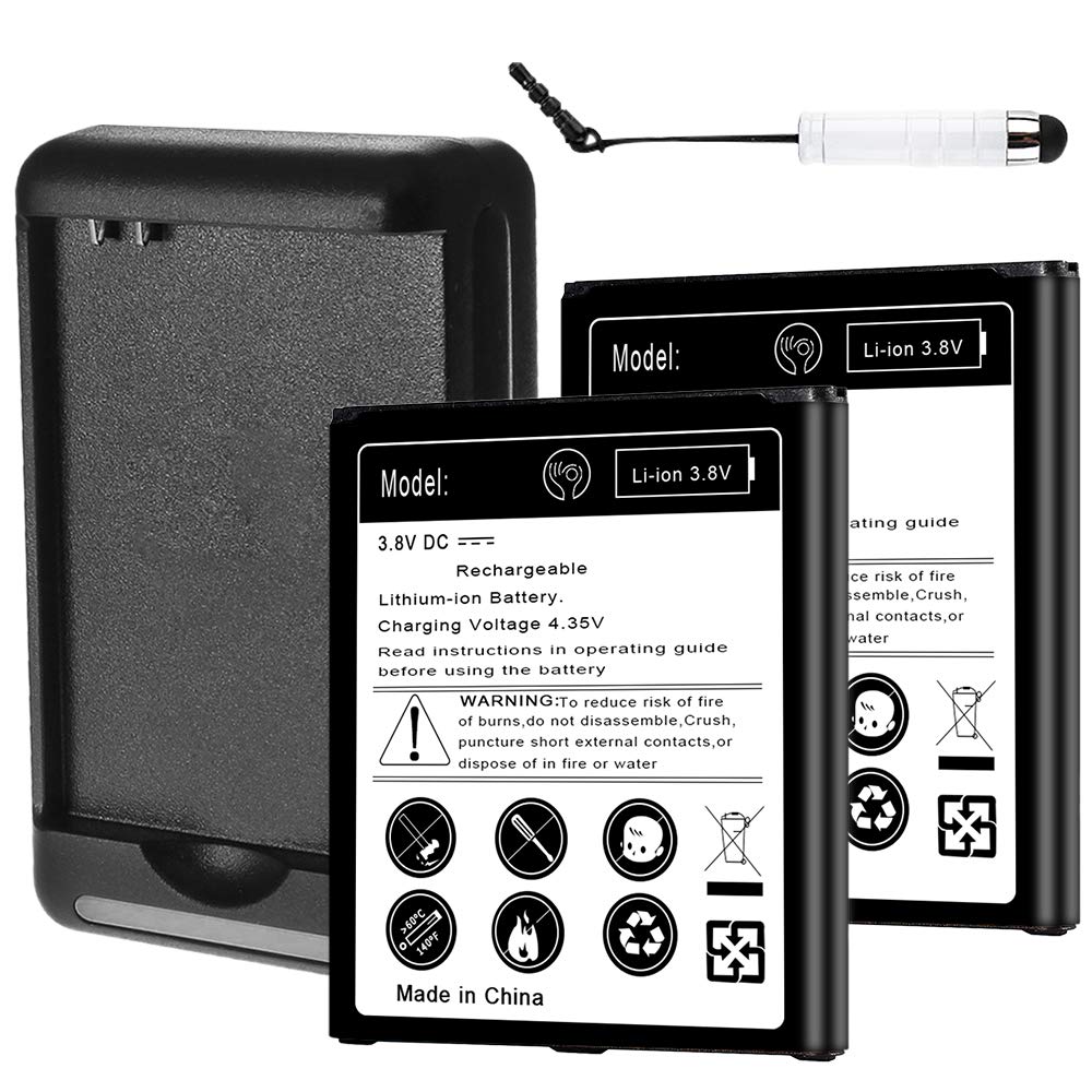 High Power 3400mAh Replacement Battery for Samsung Galaxy J3 Orbit S367VL - 2 Pack with Universal USB/AC Charger & Stylus - Perfect for Extended Use, Travel, and Backup Power