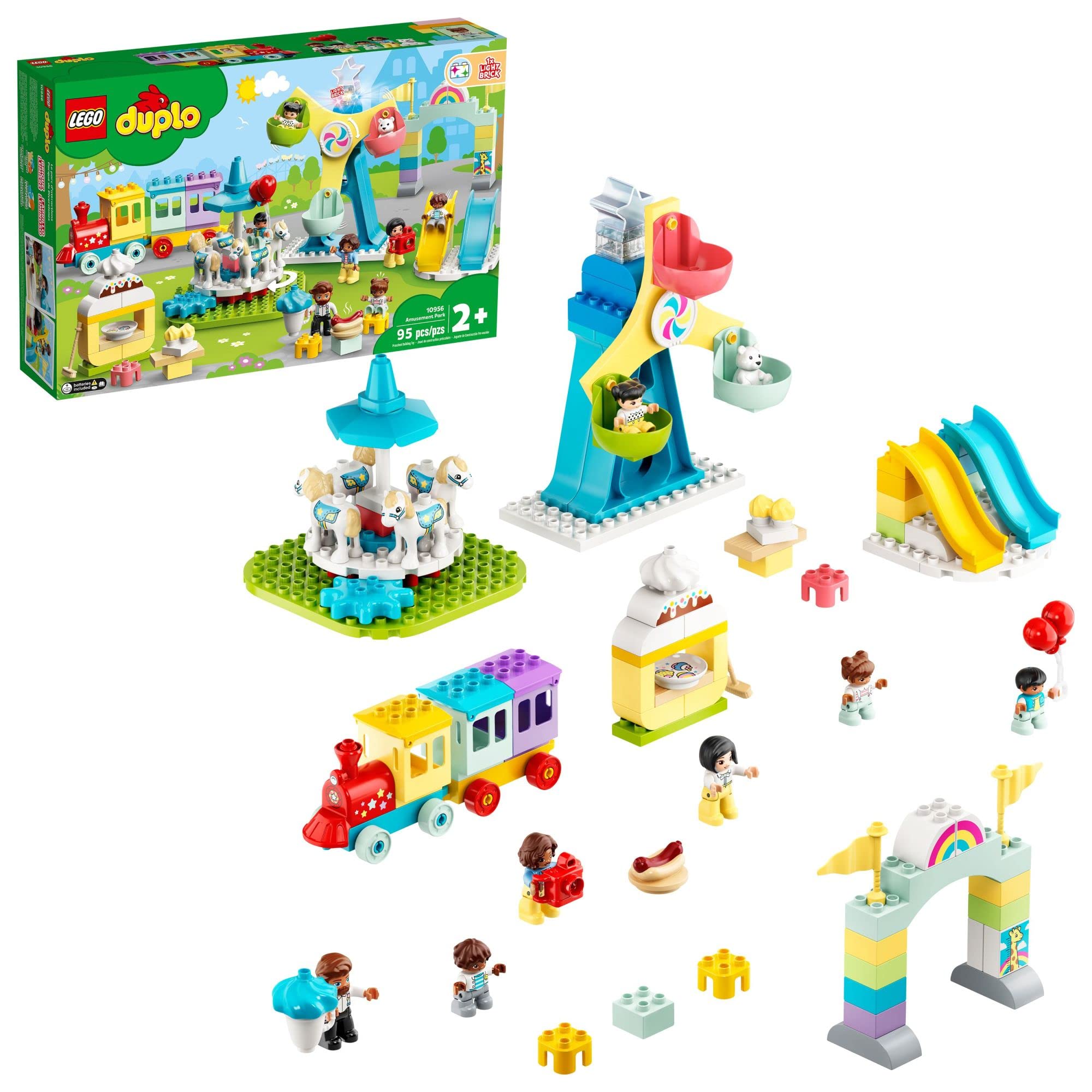 LEGO DUPLO Town Amusement Park Fairground 10956 Building Set with 7 Figures, Train, Slide & Ferris Wheel - Educational STEM Toy for Toddlers Ages 2-5 | Pretend Play, Birthday Gift & Preschool Learning Activity