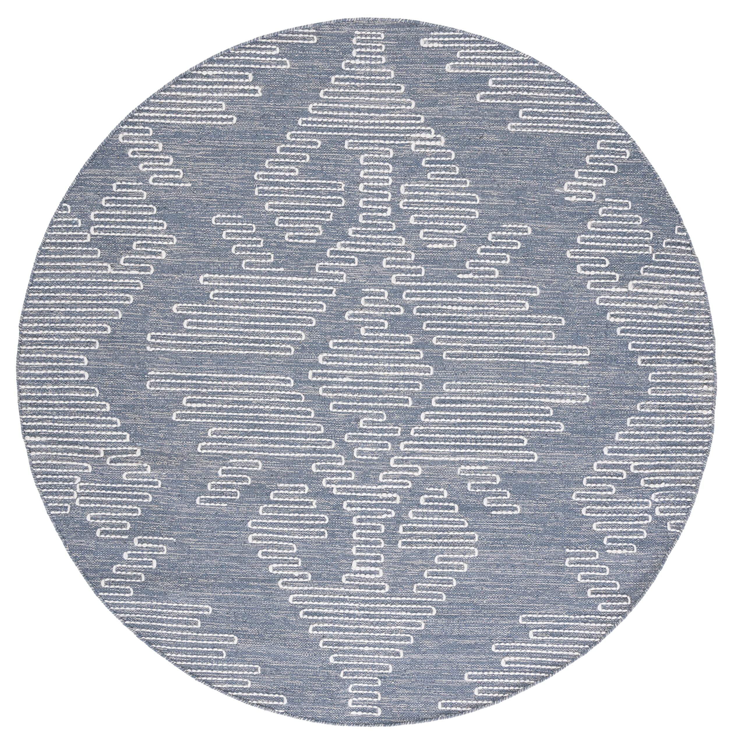 SAFAVIEH Kilim Collection 6' Round Blue & Ivory Handmade Cotton Area Rug - Perfect for Entryway, Foyer, Living Room, Bedroom & Kitchen Decor