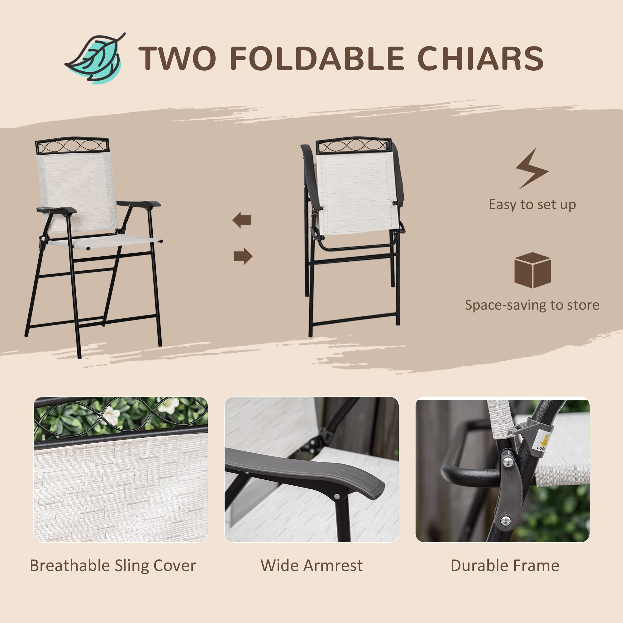 Outsunny 4-Piece Outdoor Patio Dining Set with 2 Folding Chairs, Adjustable Umbrella & Tempered Glass Table - Beige Wicker Furniture for Garden, Backyard, Poolside or Balcony