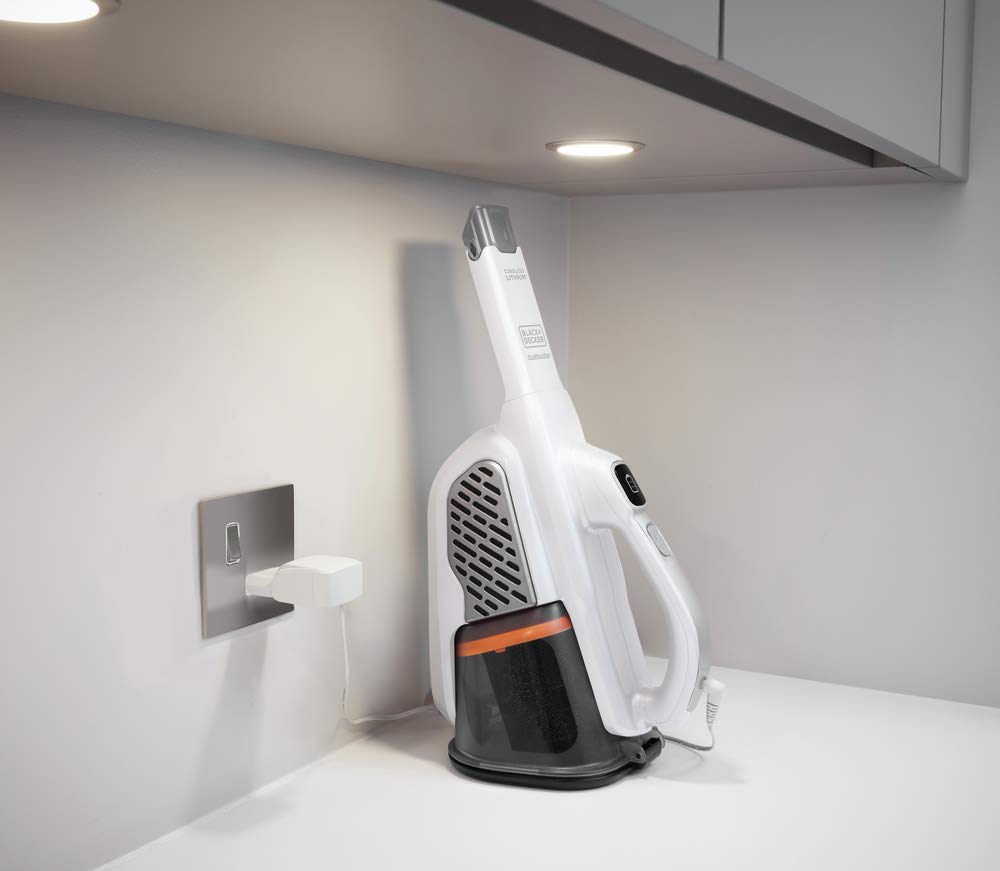 BLACK+DECKER Dustbuster AdvancedClean+ Cordless Handheld Vacuum Cleaner - Powerful 20V Lithium Battery, Lightweight & Portable for Quick Cleanups - Ideal for Home, Car, Stairs, Pet Hair (HHVK320J10, White)
