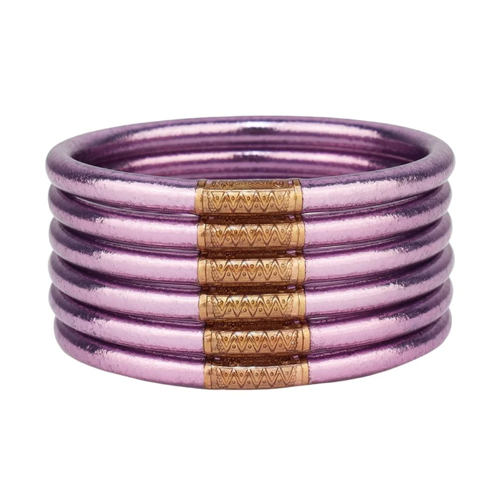 BuDhaGirl All Weather Bangles Set of 6 - Stylish Lila Color Waterproof Bracelets for Yoga, Travel & Everyday Wear