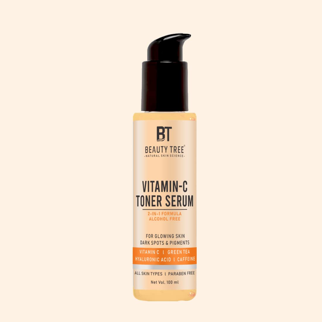 BEAUTY TREE Vitamin C Toner-Serum for Face - Brightening & Anti-Aging Treatment to Repair Skin & Boost Collagen - 100ml for All Skin Types (Dry/Sensitive) - Perfect for Morning/Night Skincare Routine