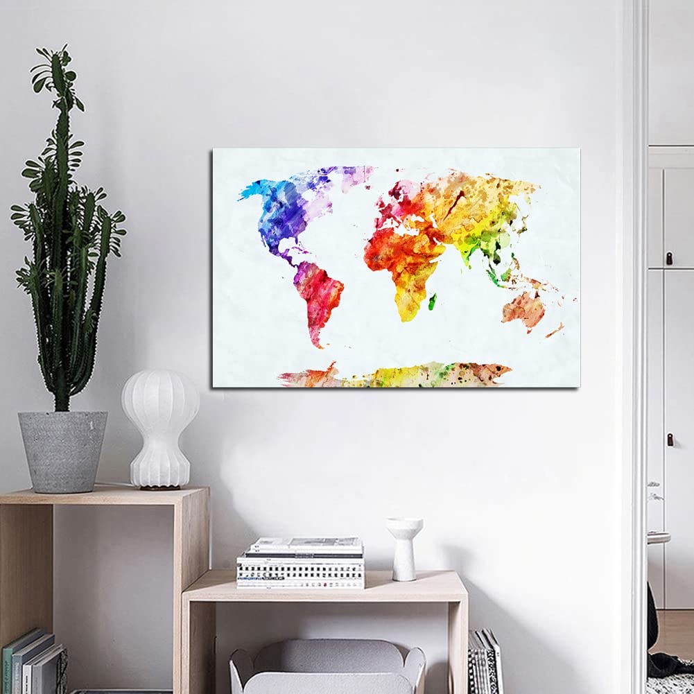 Abstract World Map Canvas Wall Art - Framed Modern Map Painting for Home, Office & Bedroom Decor - Ready to Hang - Perfect for Living Room, Study or Gift