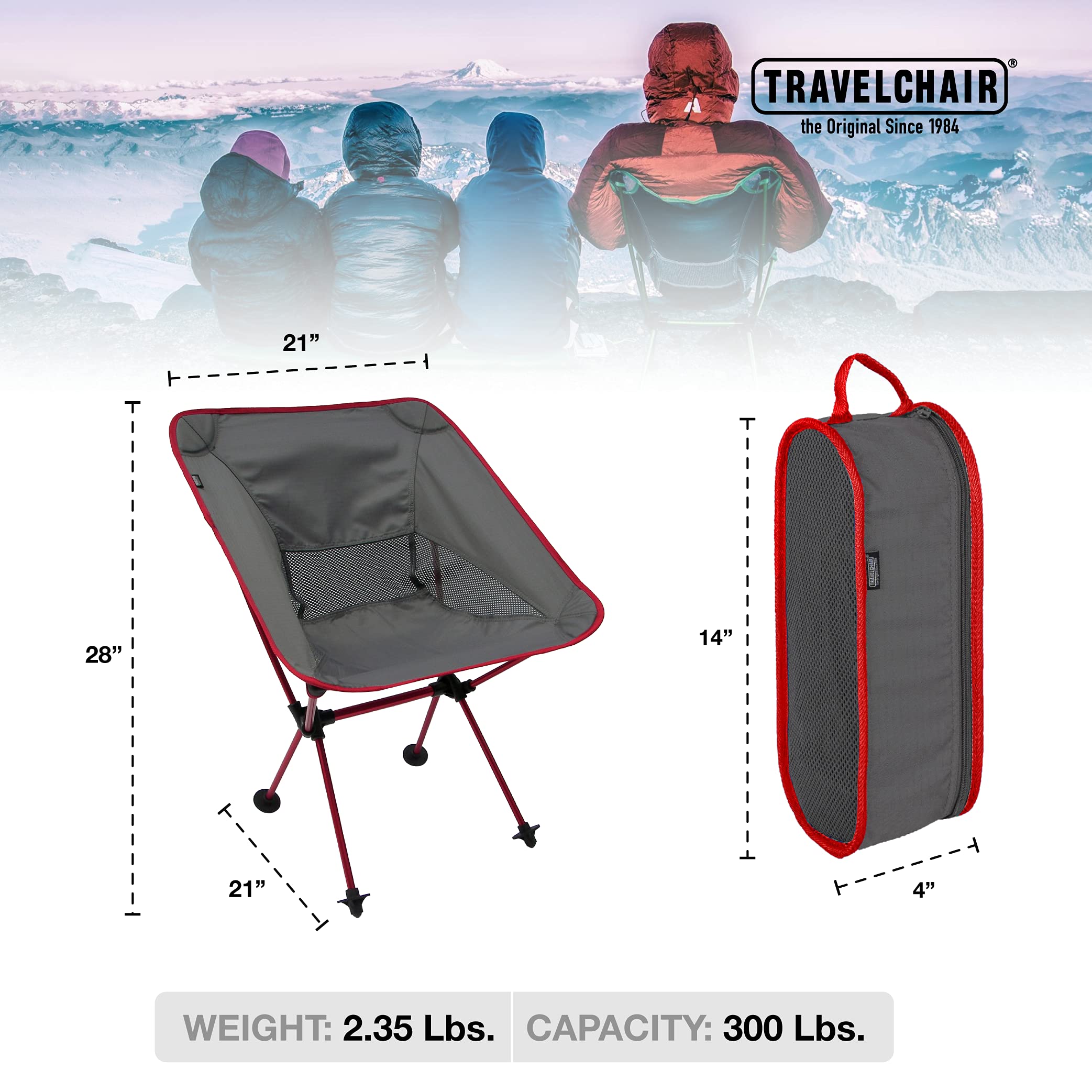 Joey Chair - Lightweight Folding Camping Chair for Outdoor Adventures | Portable, Stable & Collapsible | Perfect for Hiking, Backpacking, Beach, Lawn & Sports | Red Outdoor Furniture