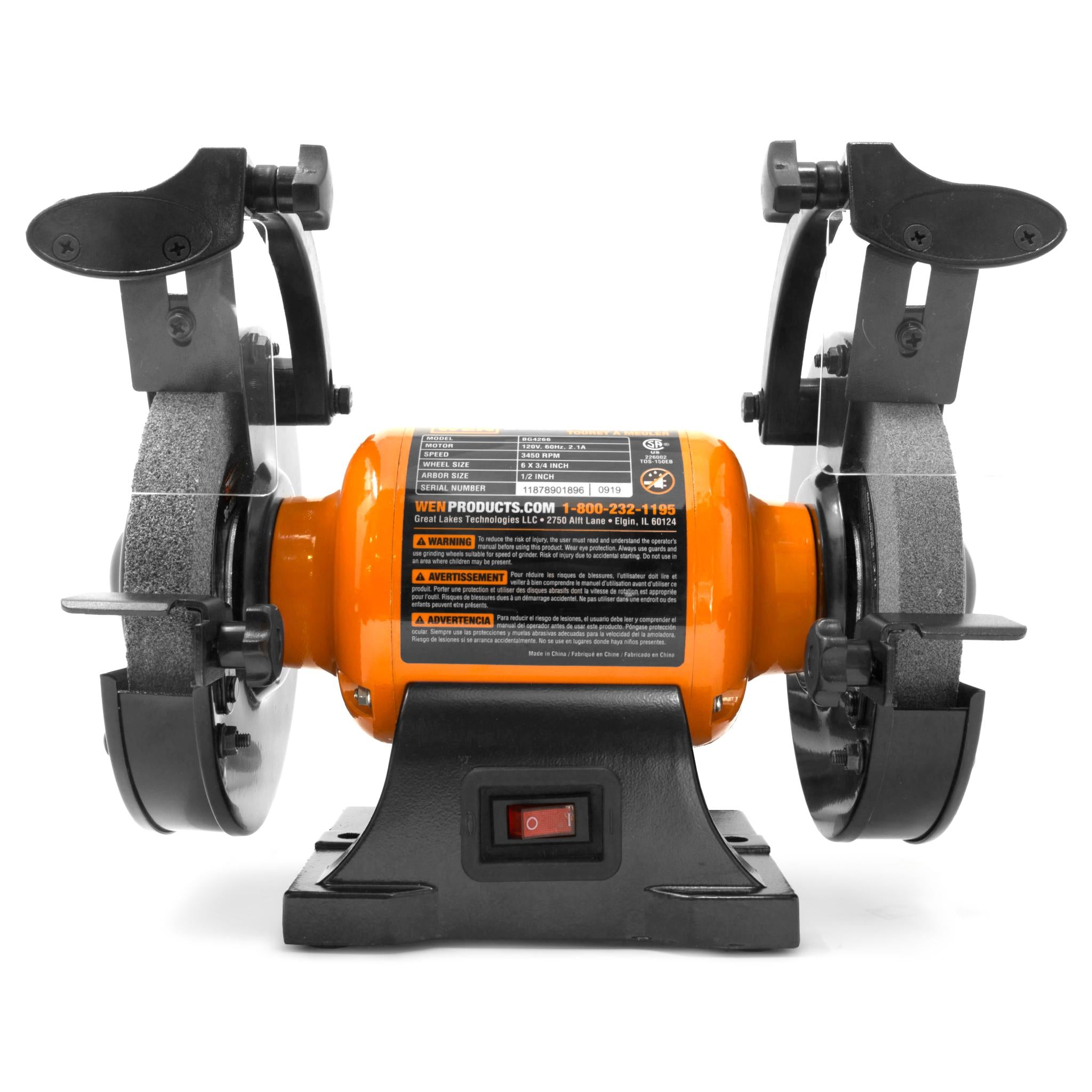 WEN BG4260 2.1 Amp 6 Inch Single Speed Bench Grinder - Heavy Duty Metal Grinding & Sharpening Tool for DIY Projects & Workshop Use