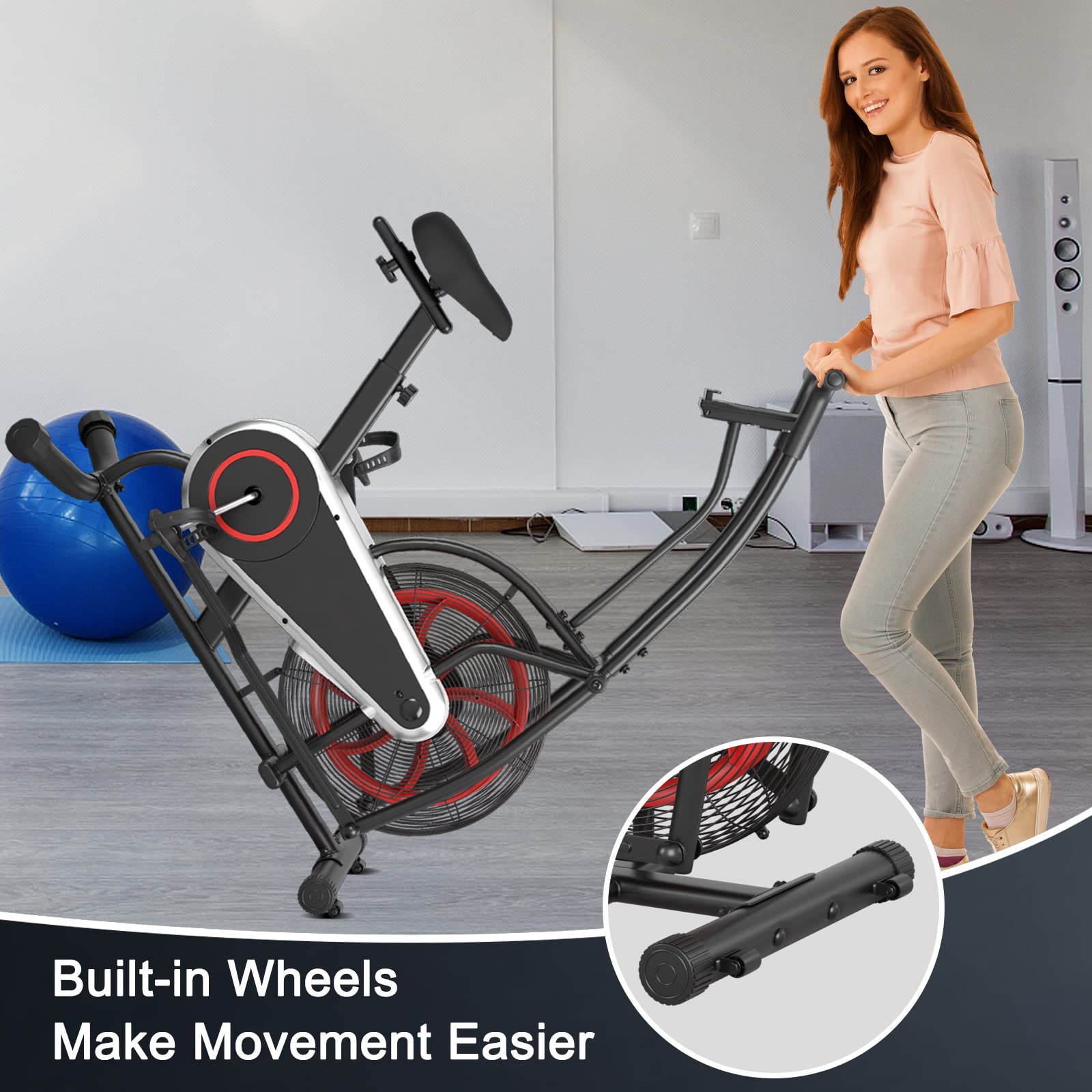 Goplus Air Bike Exercise Bike - Fan Cycling Bike with Adjustable Resistance, LCD Display, Tablet Holder & Wheels for Home Cardio Workout | Indoor Fitness Equipment for Weight Loss & Full-Body Training