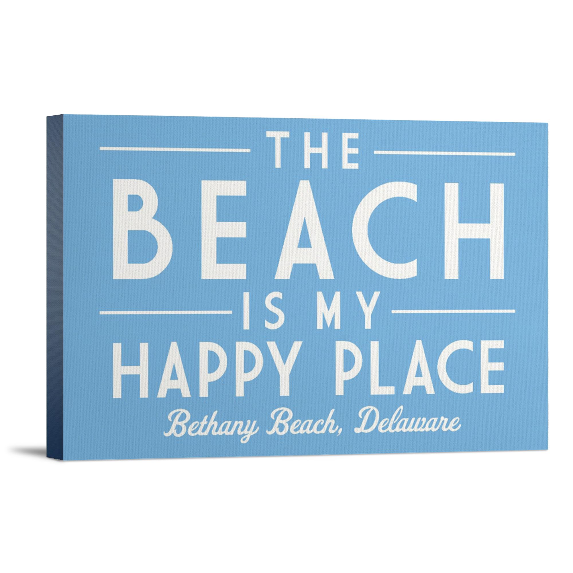Lantern Press Bethany Beach Delaware Wall Art - 'The Beach Is My Happy Place' 24x36 Wrapped Canvas Print - Coastal Home Decor for Living Room, Bedroom & Office