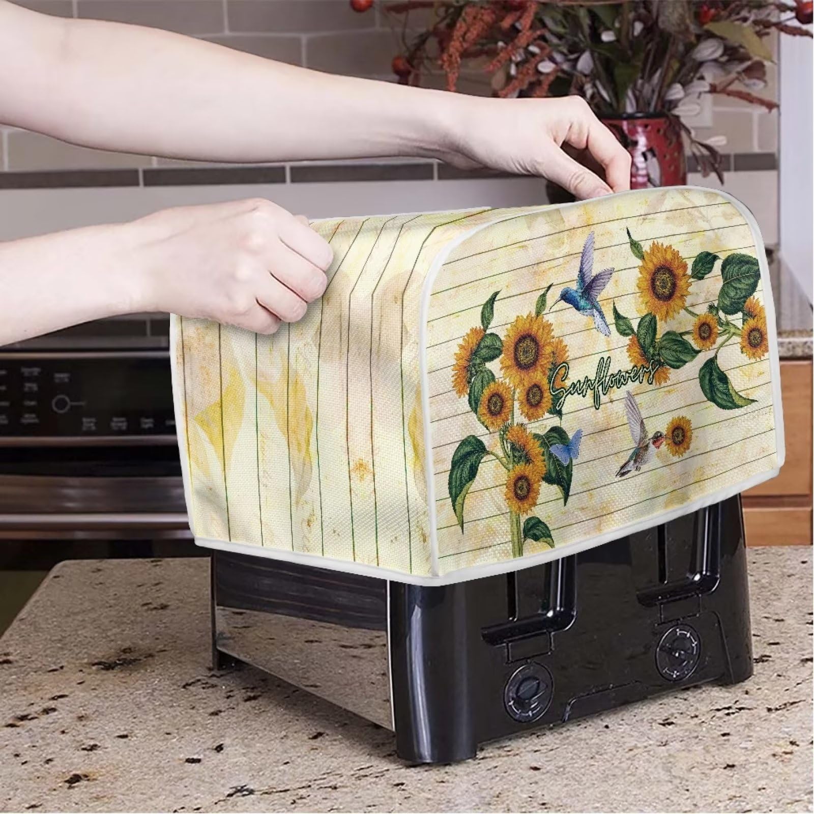 Sunflower Bird 4-Slice Toaster Cover - Stain Resistant Bakeware Protector & Decorative Kitchen Accessory for Bread Makers - Perfect for Breakfast, Tea Time, and Kitchen Decor