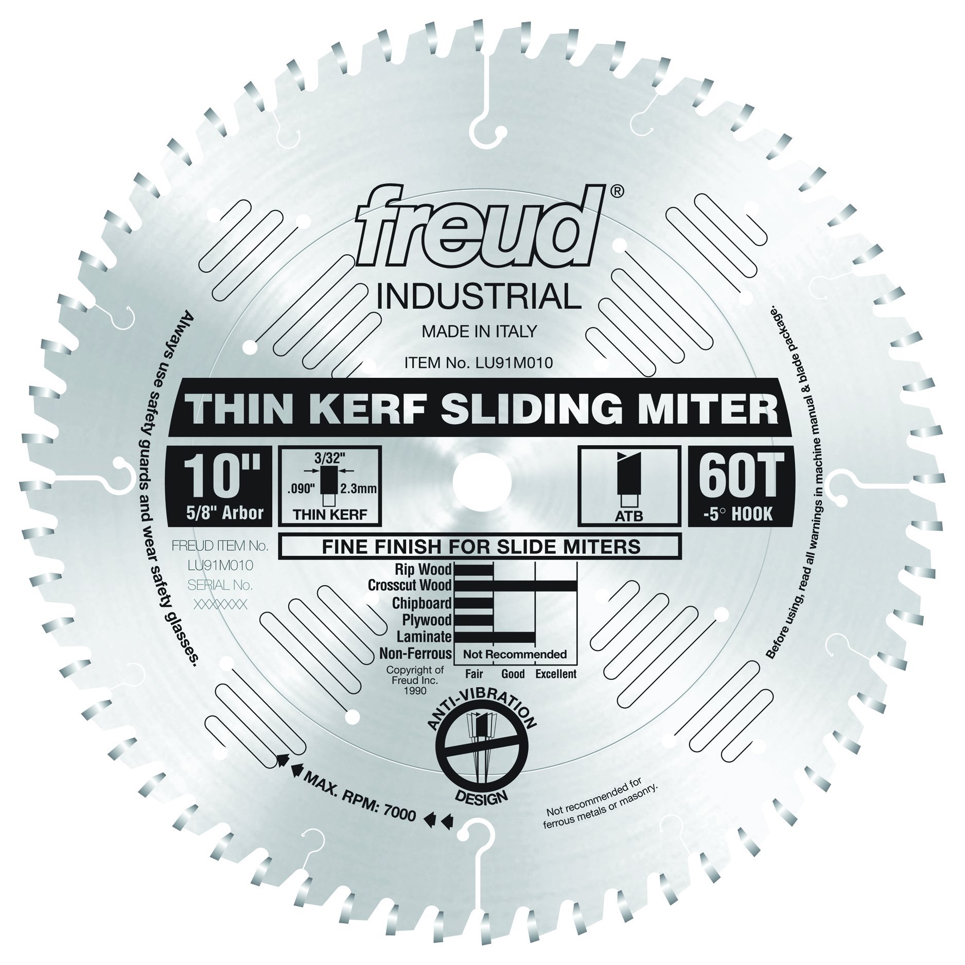 Freud LU91M010 10-Inch Thin Kerf Sliding Compound Miter Saw Blade - Ultra Thin 0.091