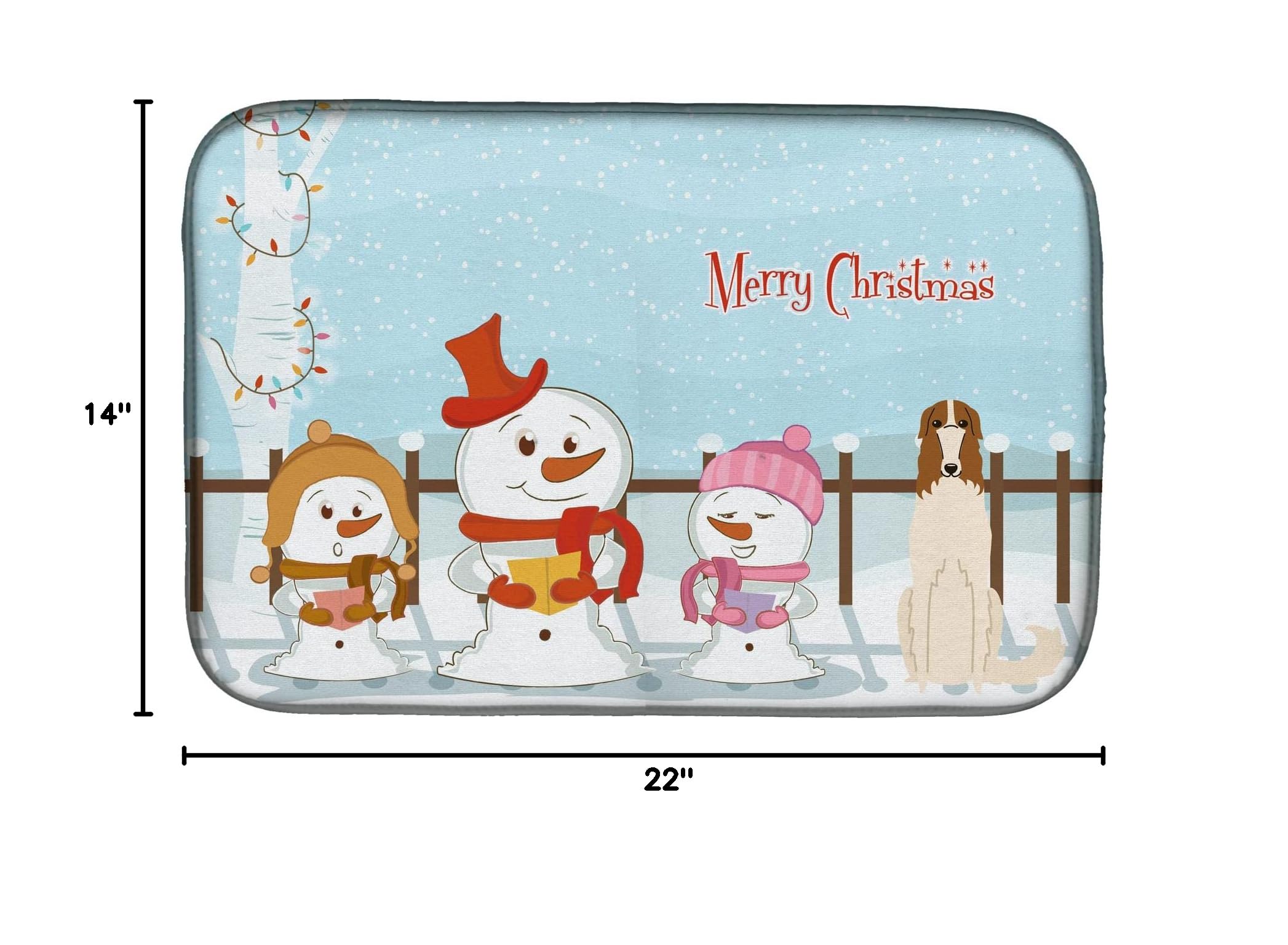 Borzoi Christmas Dish Drying Mat - Absorbent Kitchen Counter Pad (14x21