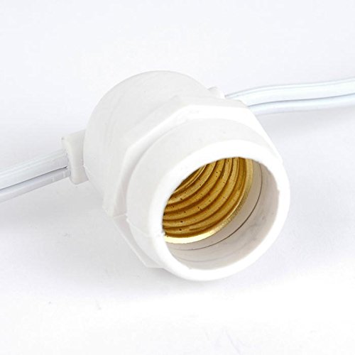 50 Socket 100ft E26 String Lights - Commercial Grade Outdoor Lighting for Backyard, Patio, Cafe & Restaurant Decor - White Wire (Bulbs Not Included) - Perfect for Weddings, Parties & Holiday Decorations