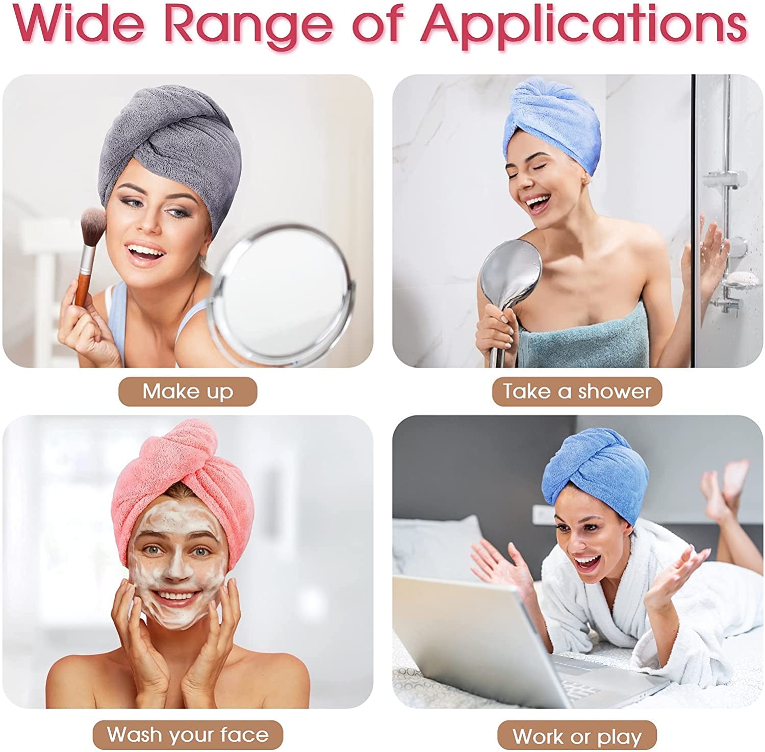 Quick Dry Absorbent Microfiber Hair Towel Wrap - Soft Turban Shower Cap & Bathrobe Hat for Women (Multi Color) - Perfect for Post-Shower, Swimming, Spa & Home Hair Care