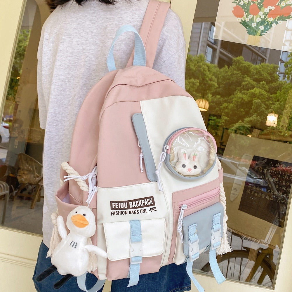Stylish Waterproof Nylon Backpack for Women - Kawaii Harajuku Fashion School Bag, Cute College Student Bookbag for Girls | Perfect for School, Travel & Daily Use