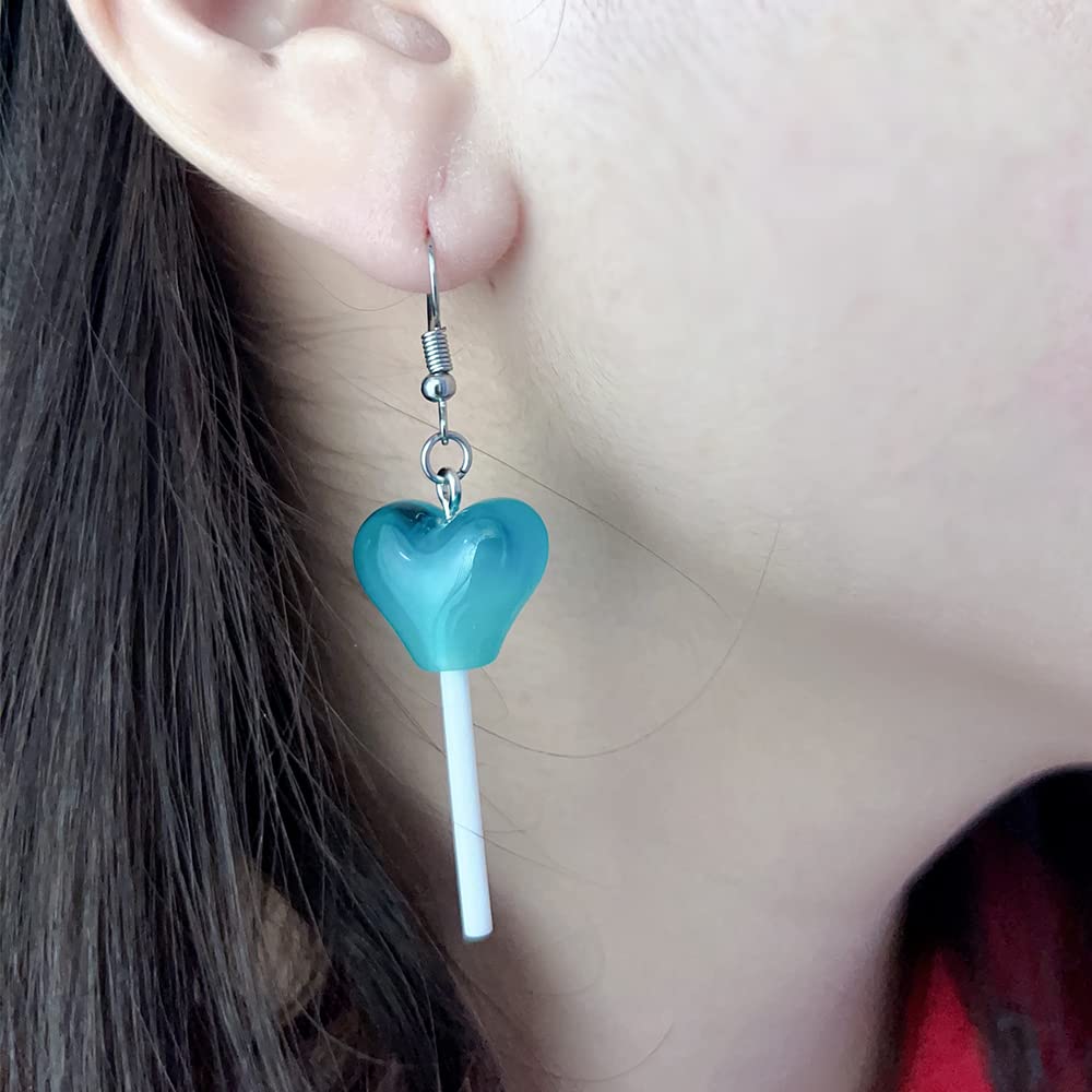 Sweet Lollipop Candy Drop Earrings for Women - Cute Resin Heart Dangle Earrings, 80s 90s Retro Style Valentine's Day Gift - Perfect for Parties, Cosplay & Everyday Fashion Accessories