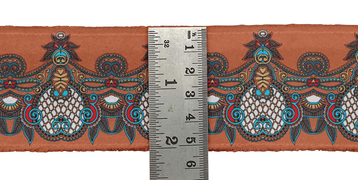 Orange Leaves & Paisley Ethnic Ribbon Trim Tape - 2 Inch Wide Printed Dupion Fabric Lace for Sewing & Crafts (9 Yards) - Perfect for DIY Costumes, Scrapbooking & Home Decor