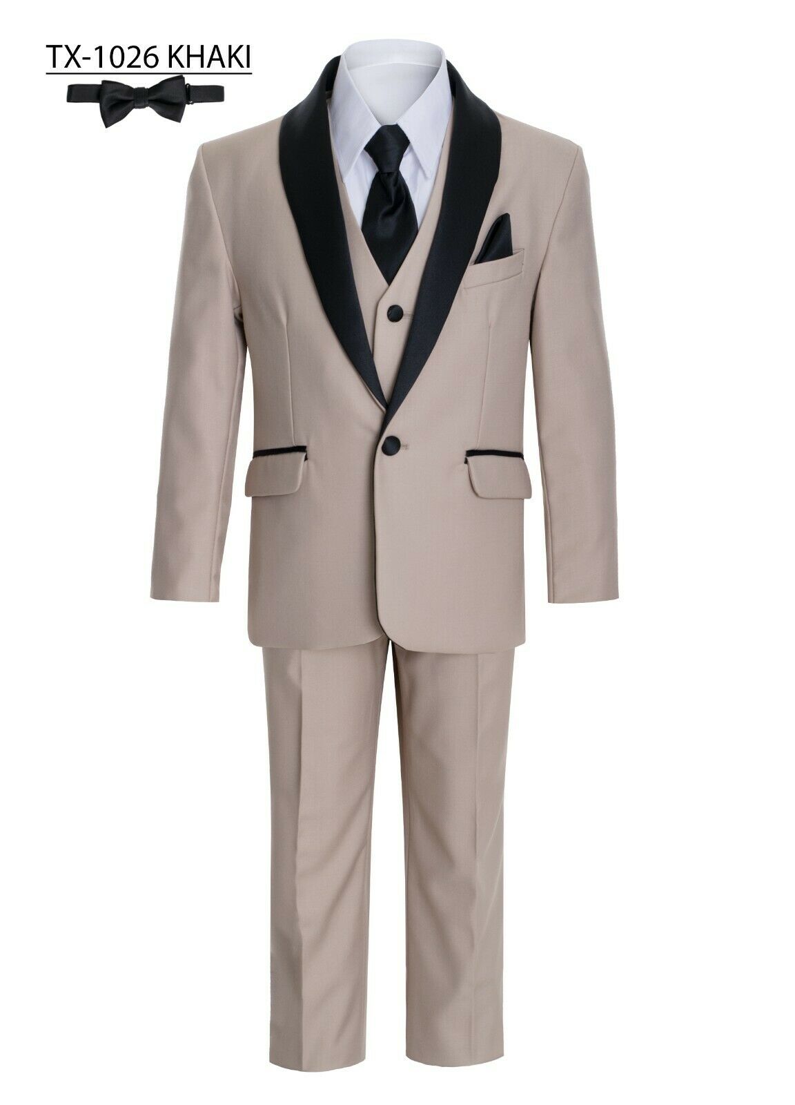 Boys Khaki Beige Shawl Collar Tuxedo Suit for Kids - Formal Wedding, Party & Special Occasion Outfit