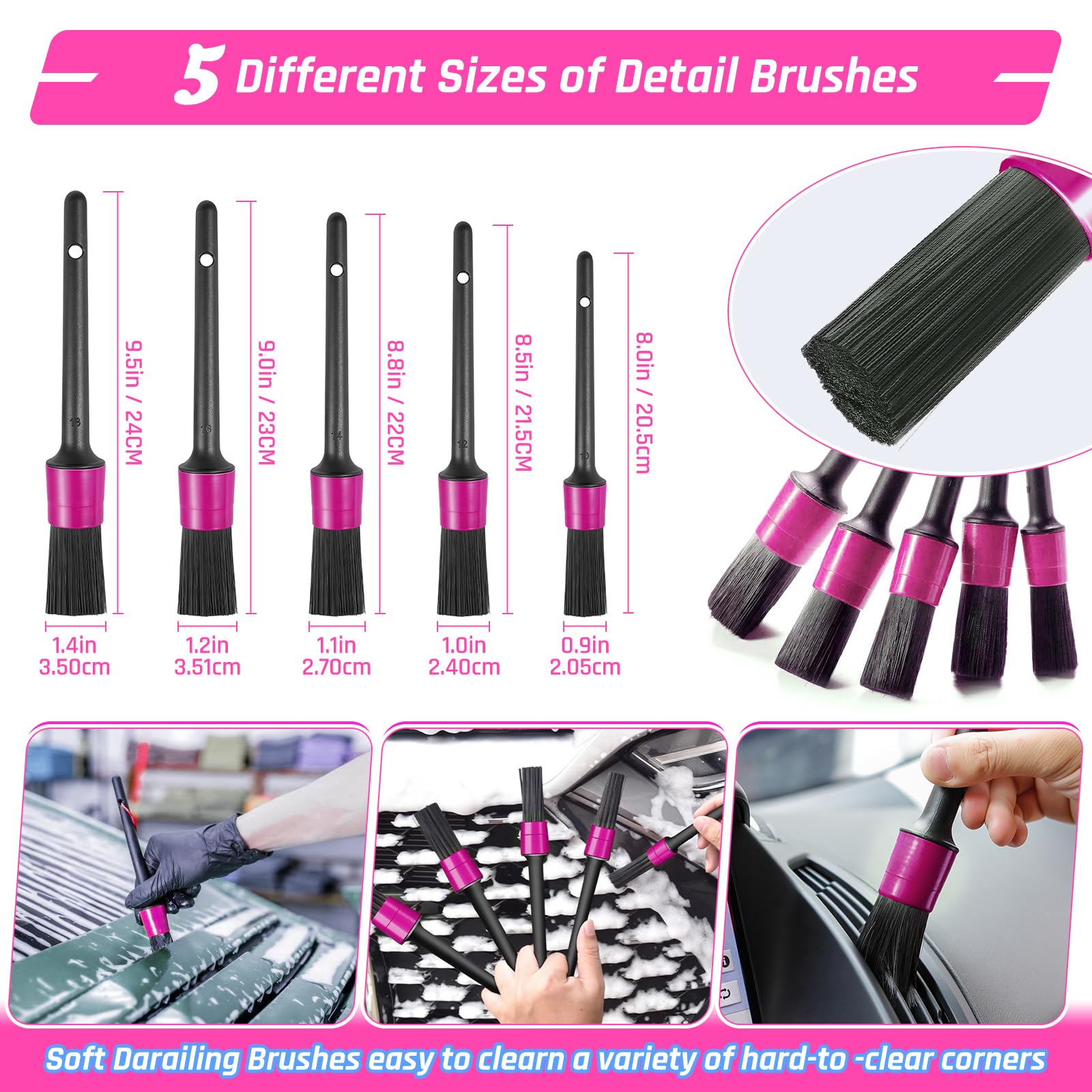 35PCS Premium Car Detailing Kit with High Power Handheld Vacuum - Interior Cleaner, Detailing Brushes & Car Wash Accessories - Perfect for Cars, Motorcycles & Gifts for Women (Pink) - Ideal for Deep Cleaning, Auto Detailing & Car Maintenance