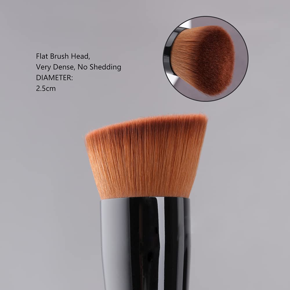 Flat Top Kabuki Foundation Brush for Liquid, Cream & Powder Makeup - Travel Size Face Blending Brush (131) | Perfect for Flawless Foundation Application & On-the-Go Touch-Ups