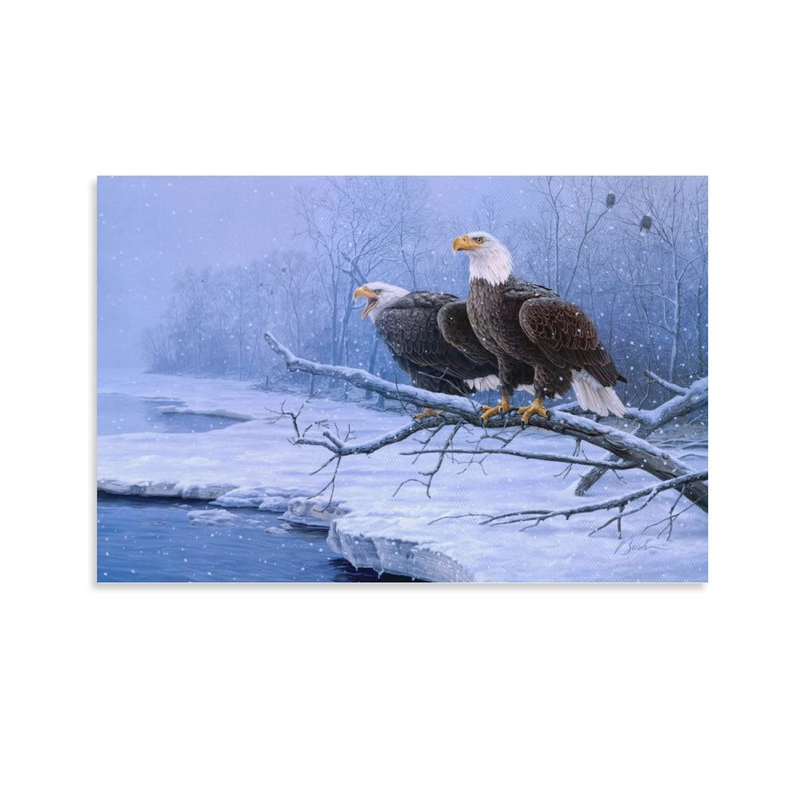 Eagles in Winter Oil Painting - Modern Landscape Canvas Art for Living Room & Bedroom Wall Decor | Handmade Home Decoration, Office & Hotel Wall Art