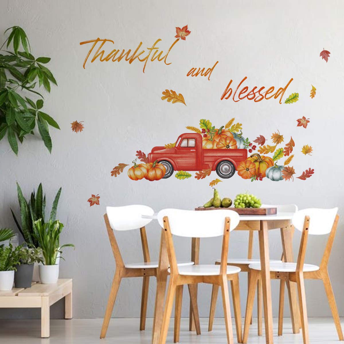 Thanksgiving Truck Wall Decals with Maple Leaves - Fall Home Decor for Living Room & Kitchen Parties