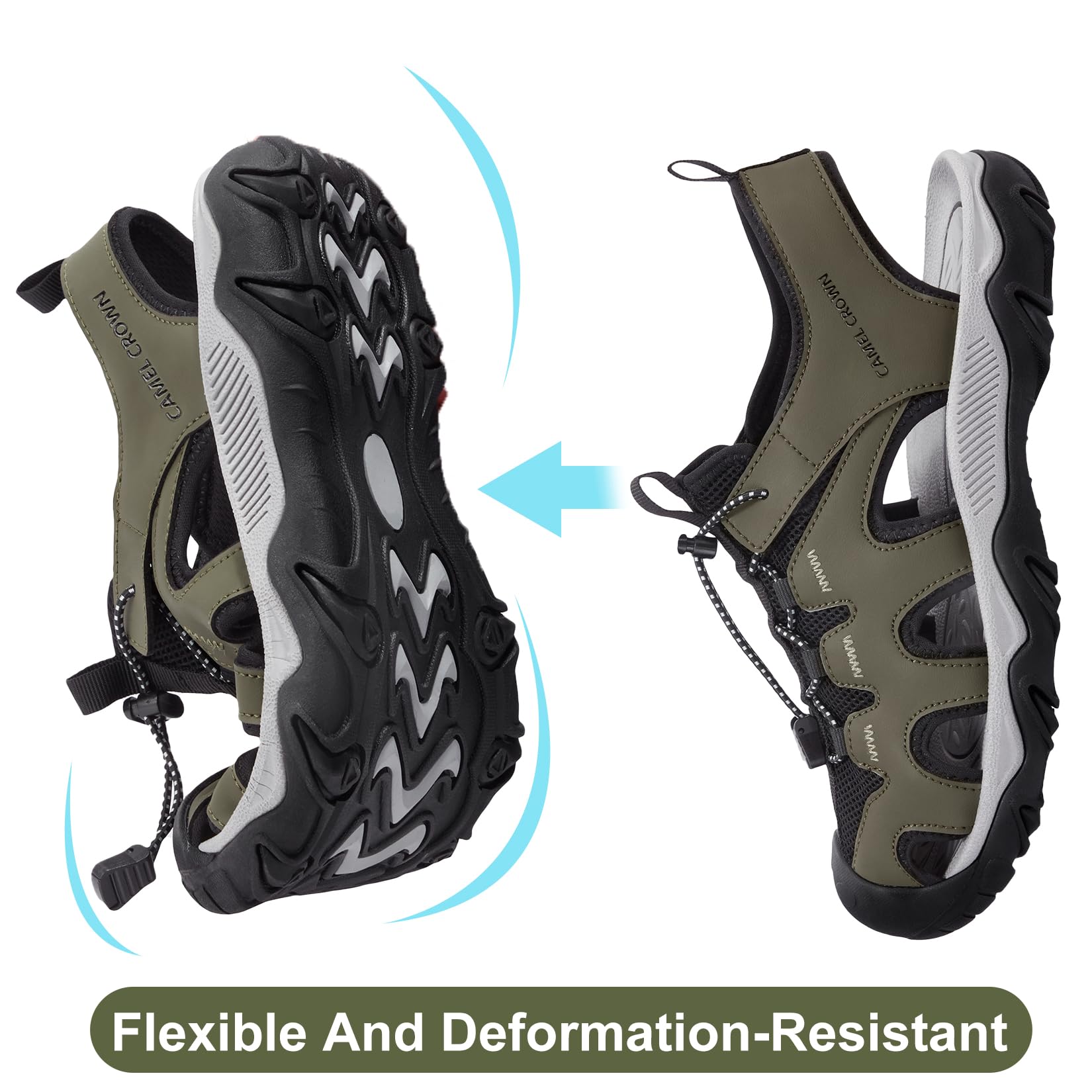 CAMEL CROWN Men's Hiking Sandals - Anti-Slip Water Shoes with Arch Support for Beach & Camping