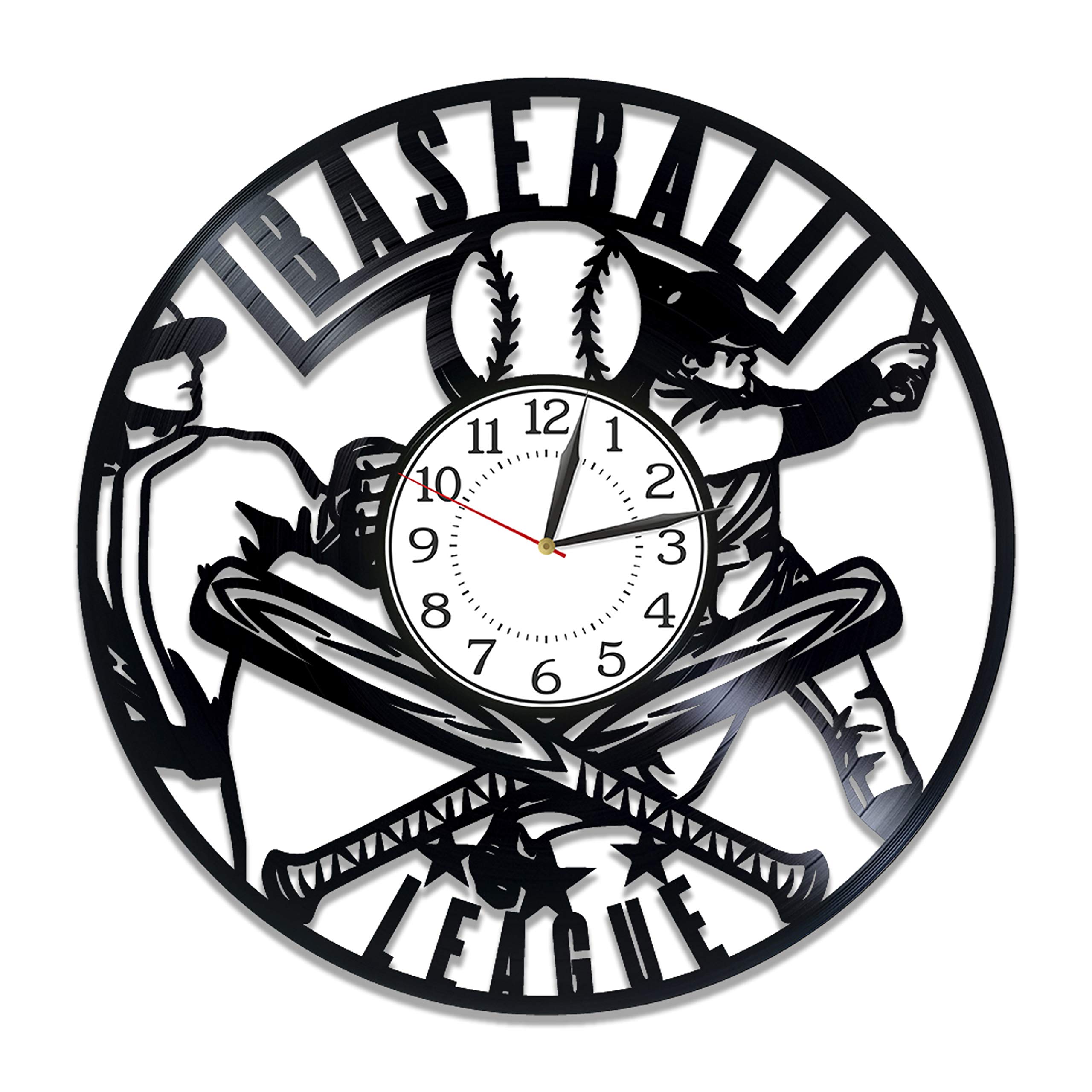12 Inch Baseball Vinyl Record Wall Clock - Unique Handmade Sports Decor for Men & Women | Perfect Birthday Gift for Baseball Fans, Home & Office Decor