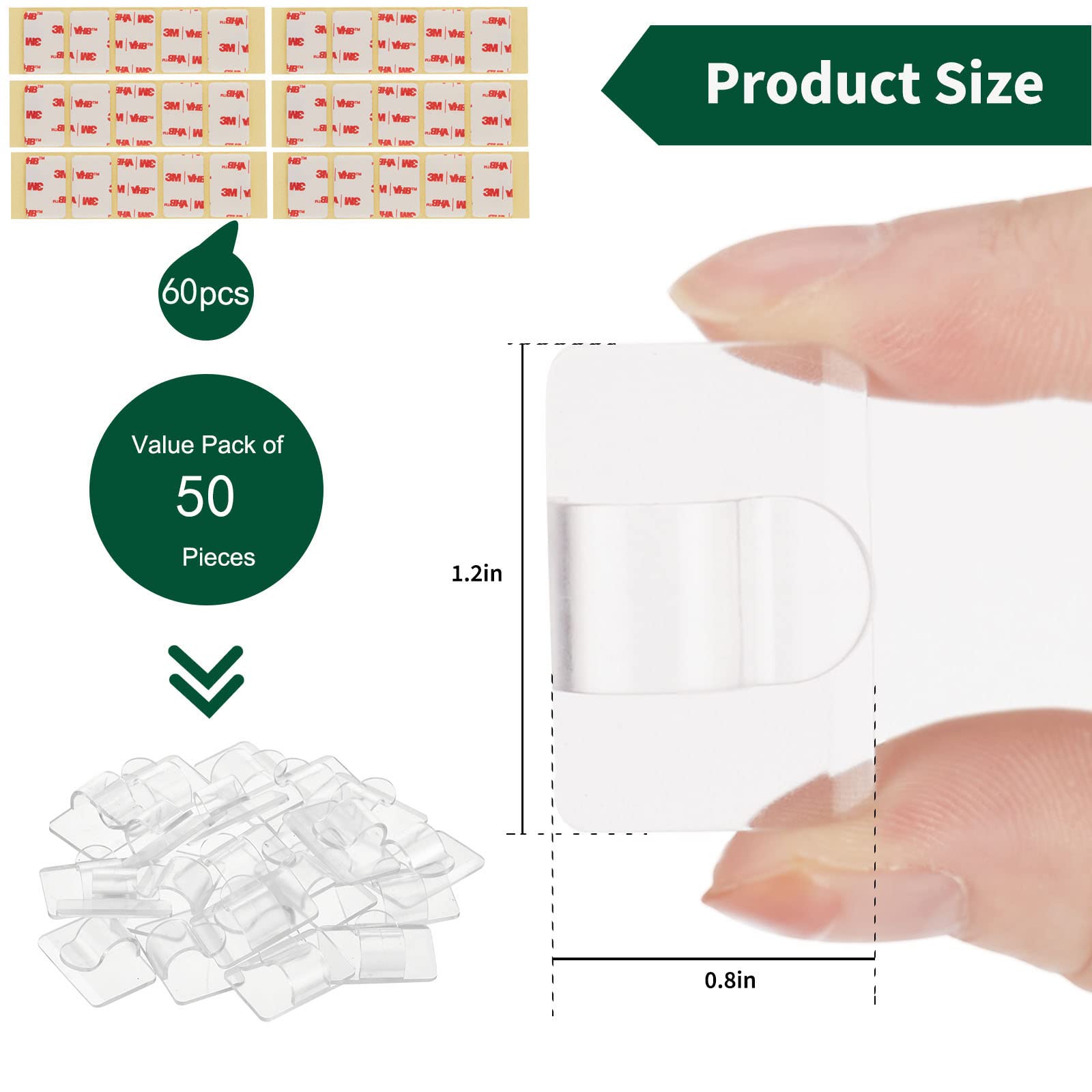 Brightown Clear Christmas Light Clips - 50 Pack with 60 Stickers, Strong Adhesive UV-Resistant Cable Clips for Indoor & Outdoor String Lights - Perfect for Holiday Decorations, Party Lights, and Garden Lighting