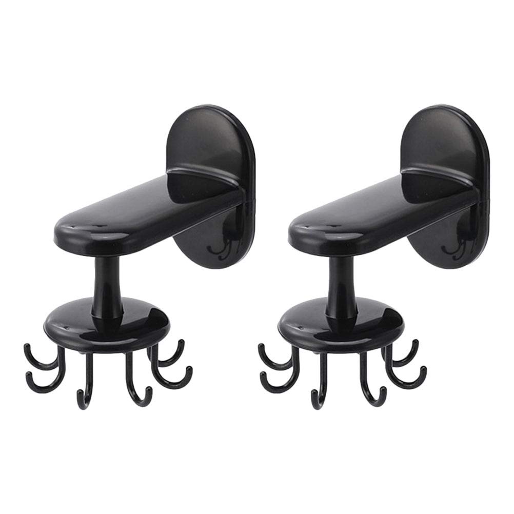 2-Pack Angoily Wall Mounted Hat & Towel Rack with Rotating Hooks - Space Saving Kitchen Organizer for Hats, Towels, Aprons & Utensils (Black) - Perfect for Pantry, Laundry Room & Entryway Storage