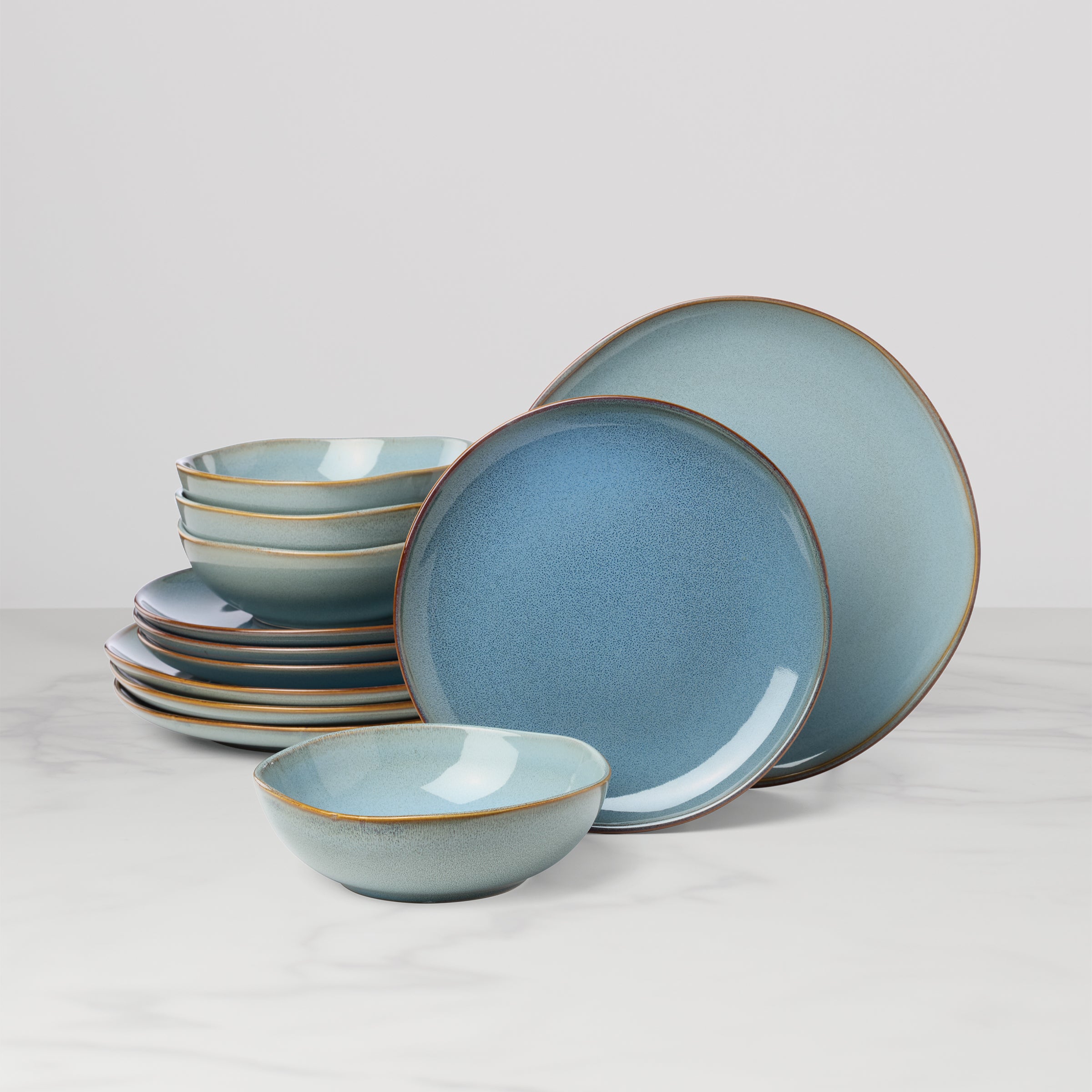 Organic Blue 12-Piece Dinnerware Set - Eco-Friendly Stoneware Plates & Bowls for Everyday Dining, Dinner Parties & Home Decor