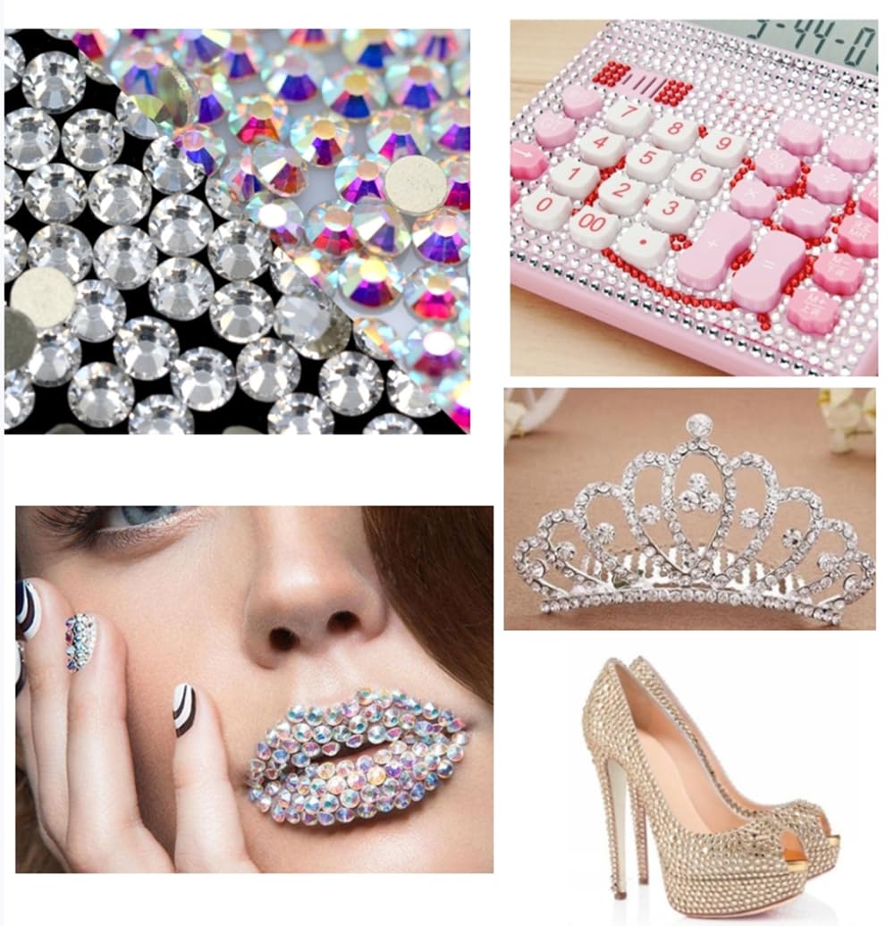 1440pcs Nail Art Rhinestones Kit - 6 Sizes Flatback AB Rhinestone Gems for Nail Decorations, DIY Crafts, Manicure & Pedicure | Includes Tweezers for Easy Application | Perfect for Home Salon, Party Nails, Bridal Makeup & Gift Ideas