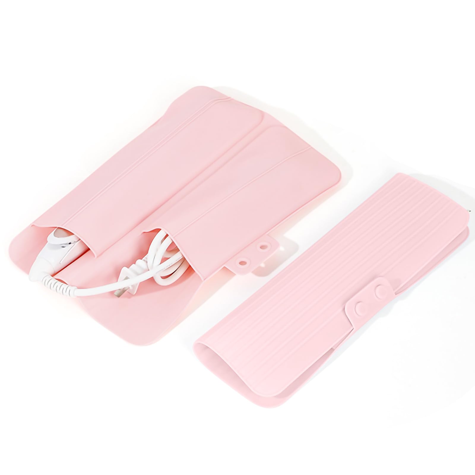 Heat Resistant Mat for Hair Tools - 2-Hole Silicone Heat Mat Pouch for Curling Iron, Flat Iron & Hair Styling Tools | Protects Countertops & Vanity from Heat Damage | Perfect for Home, Salon & Travel Use (Pink)