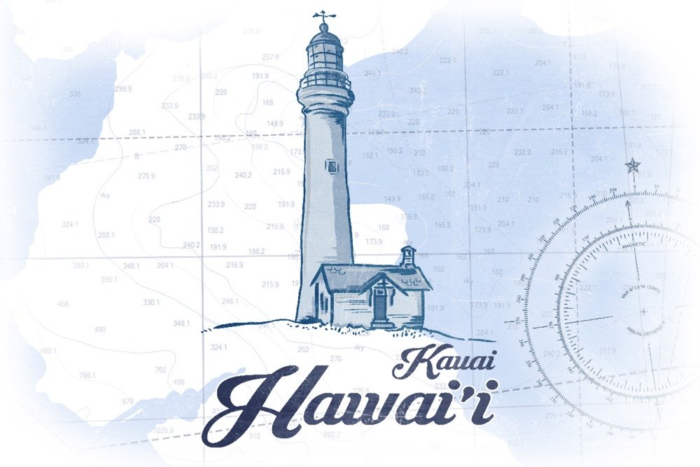 Kauai Hawaii Lighthouse Blue Coastal Icon 71701 - 24x36 Signed Print Master Art Print, Wall Decor Poster for Living Room, Bedroom & Office