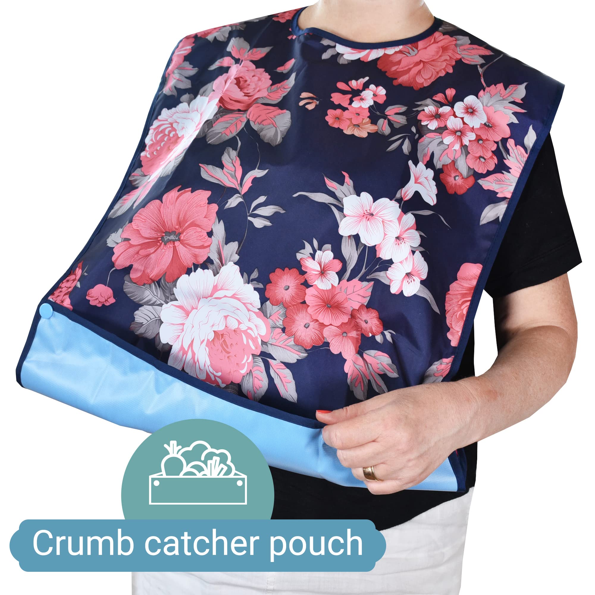 12 Pack Waterproof Adult Bibs with Crumb Catcher - Reusable Clothing Protectors for Elderly, Seniors & Disabled - Ideal for Dining, Nursing Homes & Mealtime Assistance