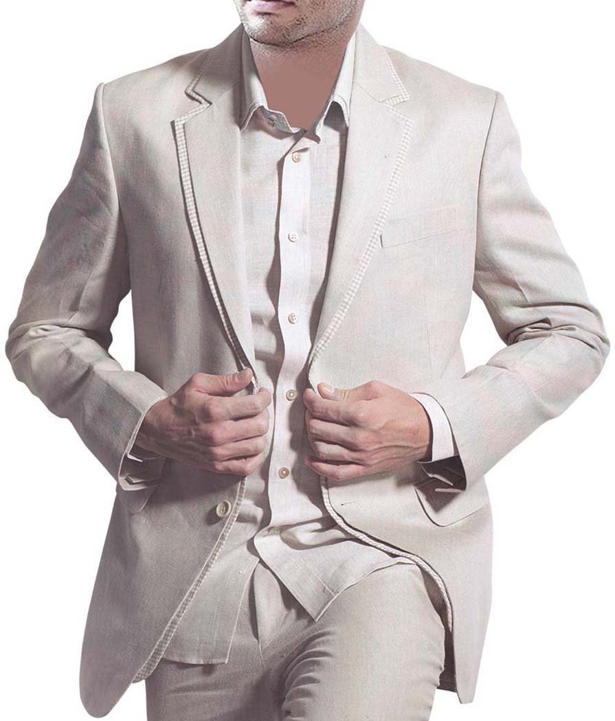 INMONARCH Men's Natural Linen 3-Piece Suit for Wedding, Business & Formal Events - Breathable Summer Suit for Grooms, Groomsmen & Professionals