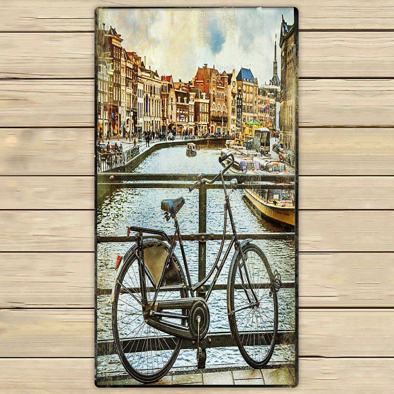 Vintage Canals Bikes Print Beach Towel 30x56 Inch - Soft Absorbent Quick-Dry Bath Pool Towel for Travel, Gym, Spa & Outdoor Activities | Perfect for Beach, Swimming, Yoga & Picnics