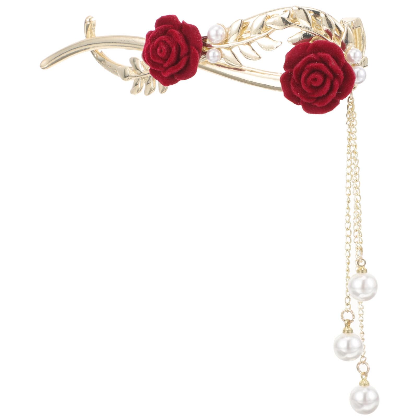 FRCOLOR Floral Hair Clips for Women - Rose Flower Hair Claw Clips with Leaves for Thick Hair, Alloy Japanese Style Hair Clamps - Perfect for Boho, Wedding, and Everyday Hairstyles
